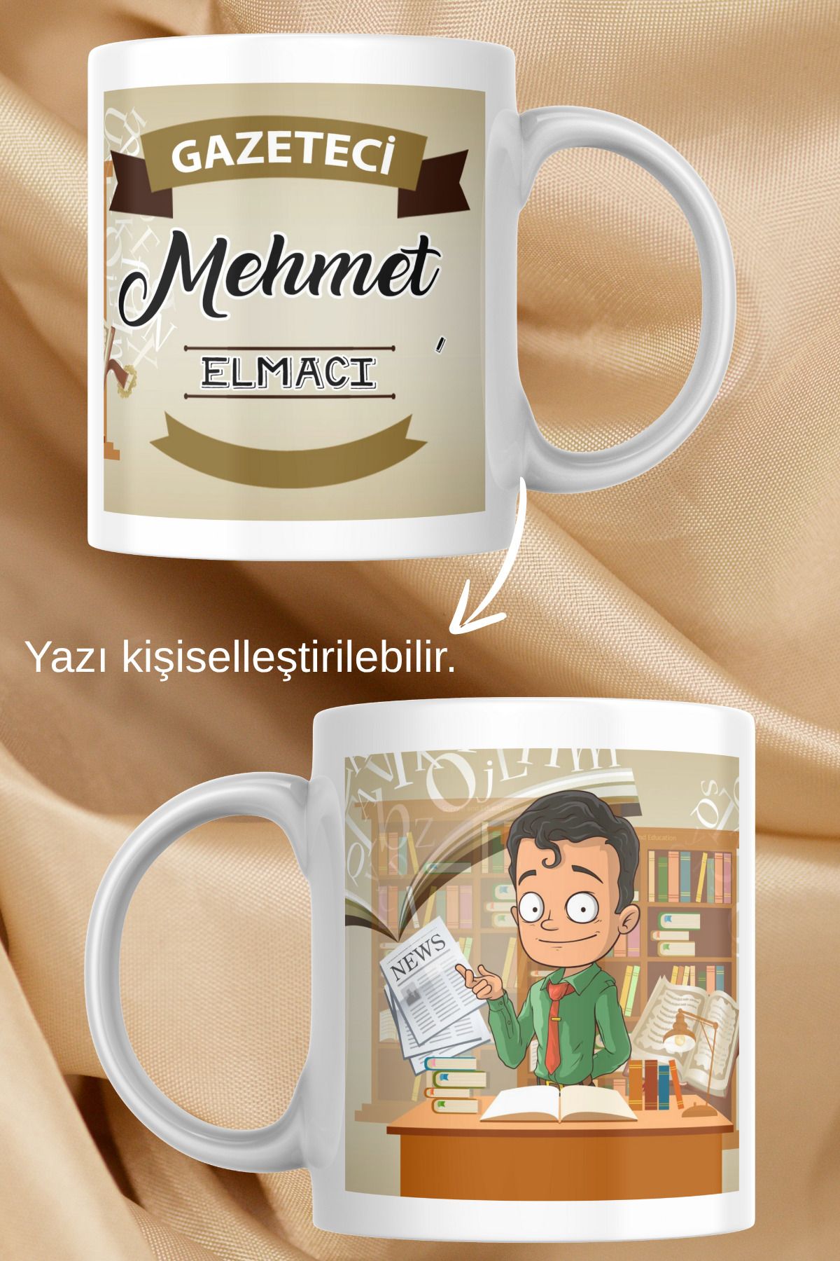 zerhome Erkek Gazeteci Temalı Beyaz Porselen Kupa Bardak