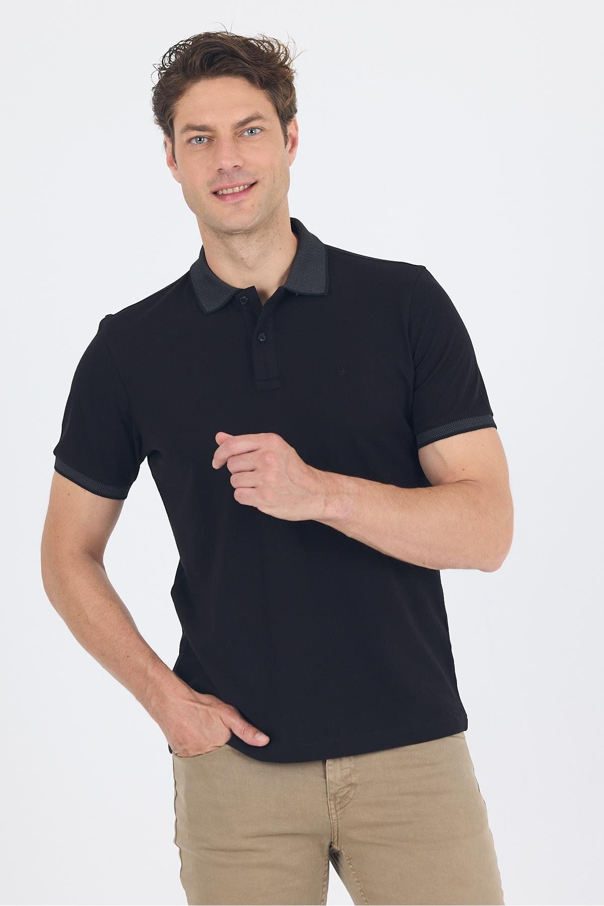 İmza Siyah Polo Yaka Kısa Kol Cepsiz Slim Fit :%100 Pamuk Tişört 1011250182