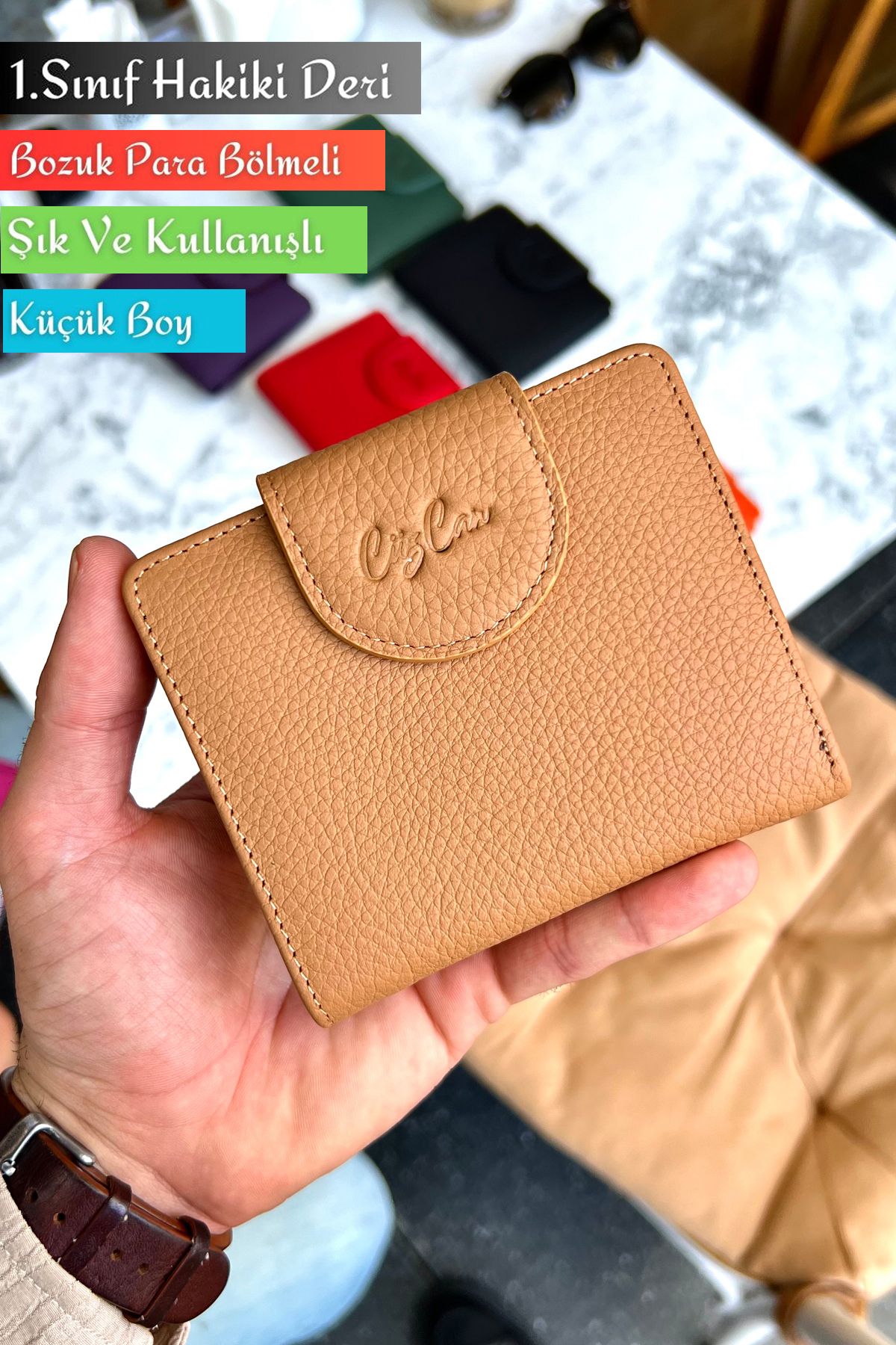 CüzCan Miosa Biscuit Hakiki Deri Kadın Cüzdan Ufak Boy Şık ve Kullanışlı