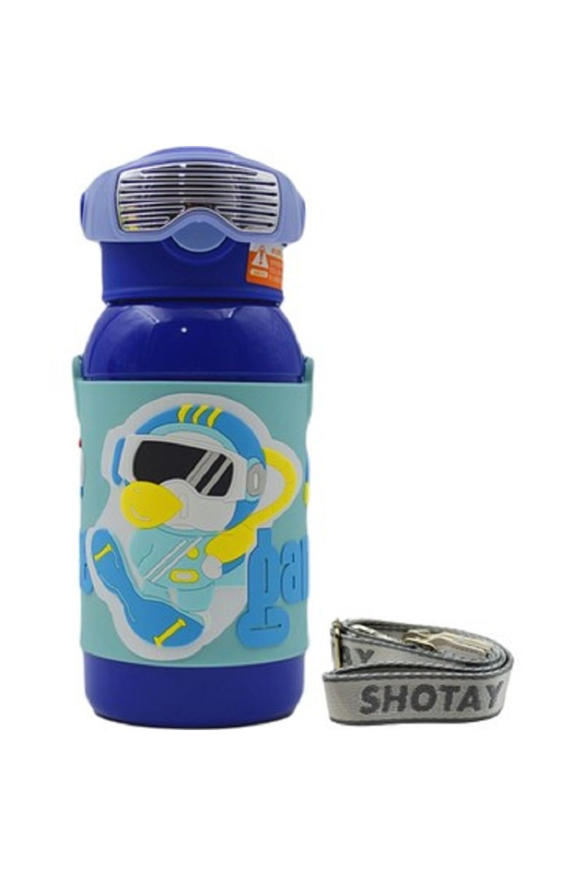 Shotay ST-8812 600ml Askılı Pipetli Mavi Çift Kapak Çelik Matara
