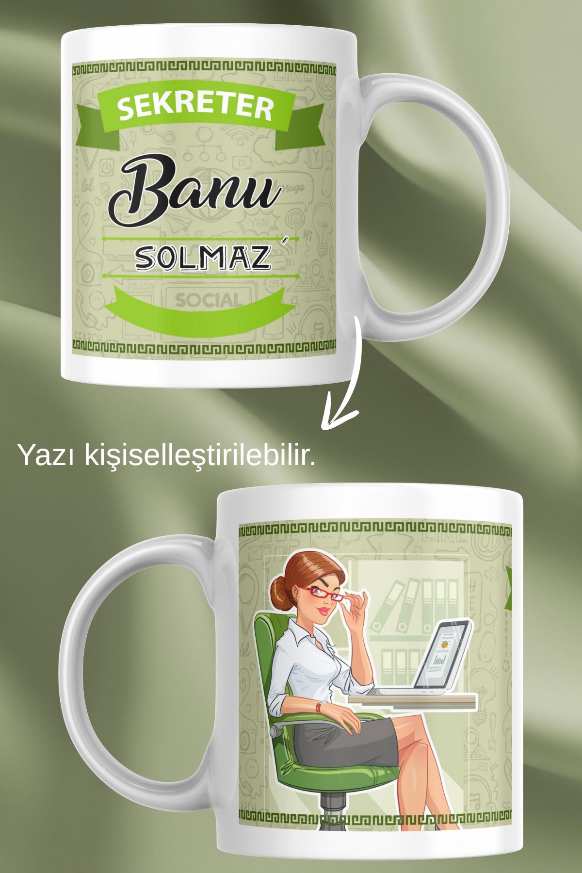 zerhome Kadın Sekreter Temalı Beyaz Porselen Kupa Bardak