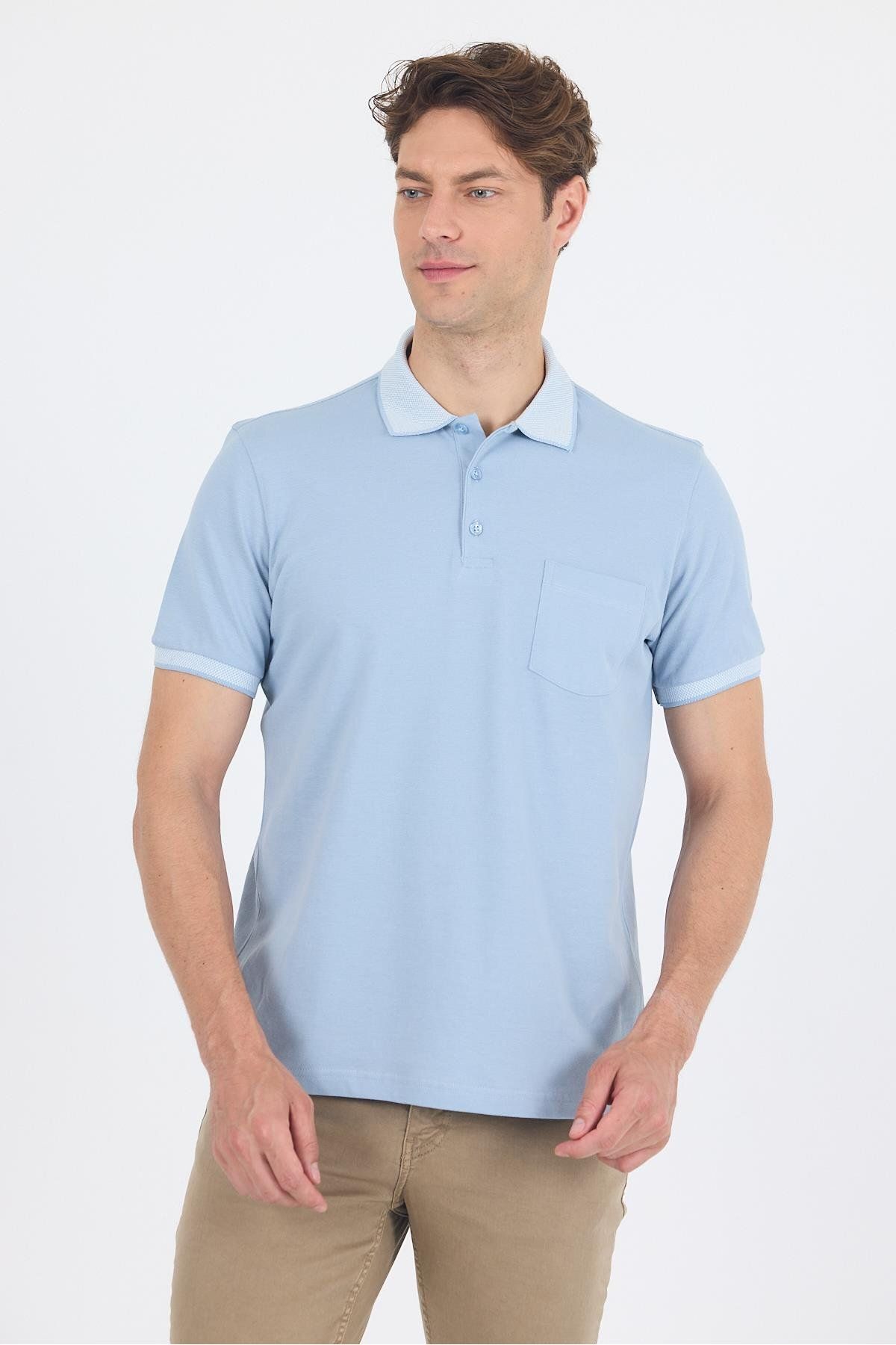 İmza Buz Mavi Polo Yaka Kısa Kol Cepli Comfort Fit :%100 Pamuk Tişört 1011250181