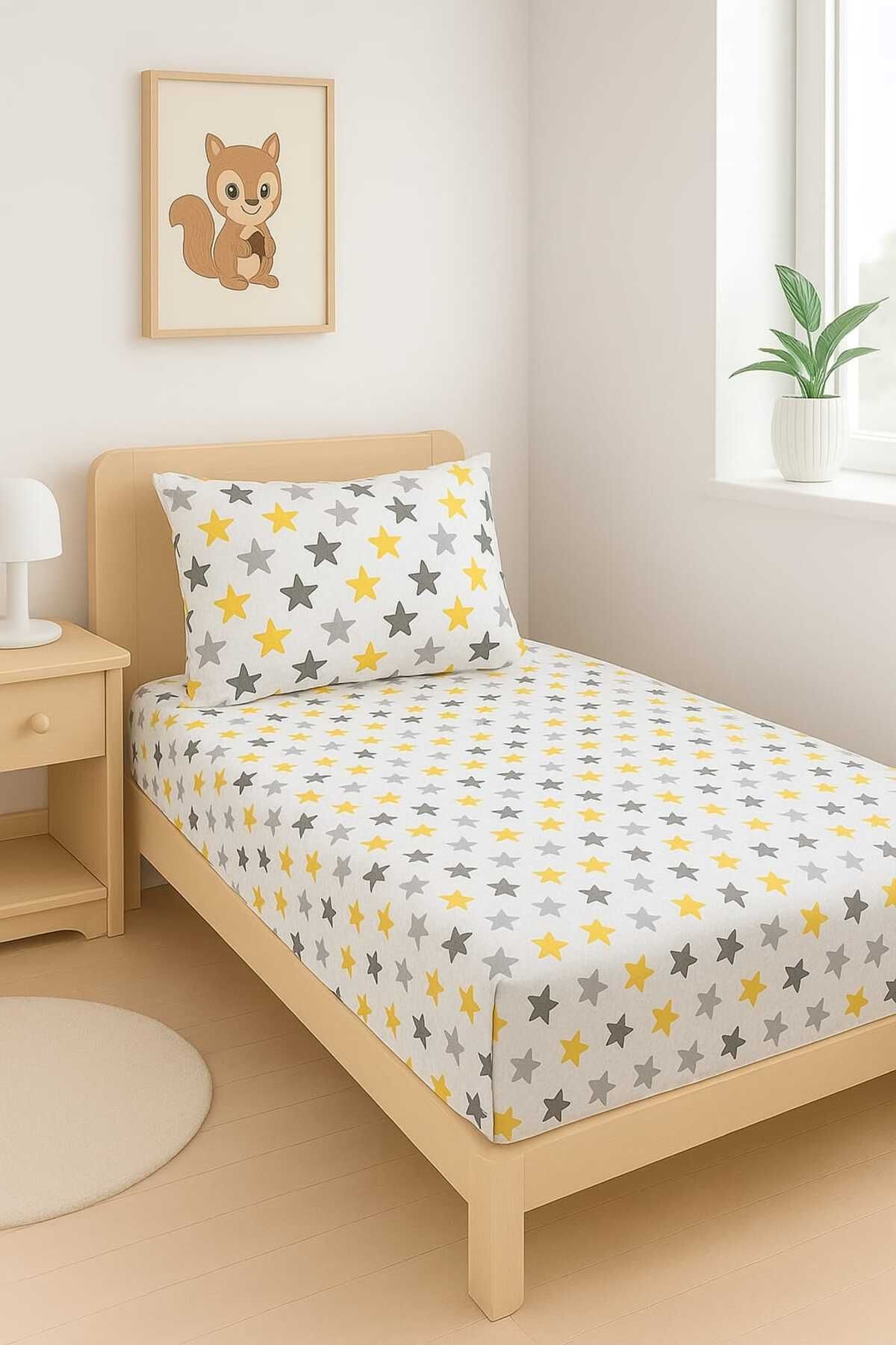 Loova Tek kişilik lastikli çarşaf %100 pamuklu yıldız desenli lüx kumaş
