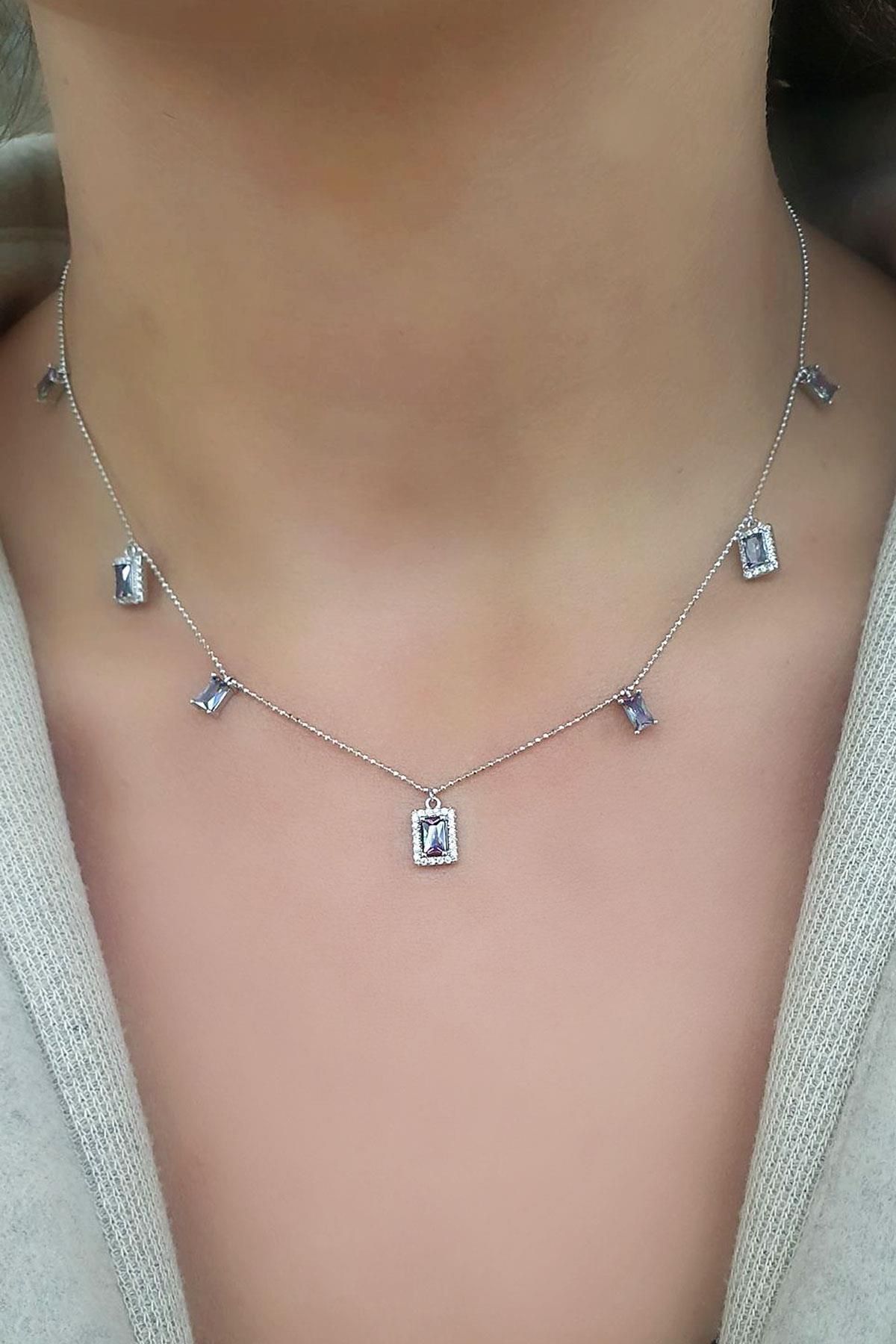 OSESHOP Mistik Topaz Taşlı 925 ayar Gümüş Tasarım Kolye