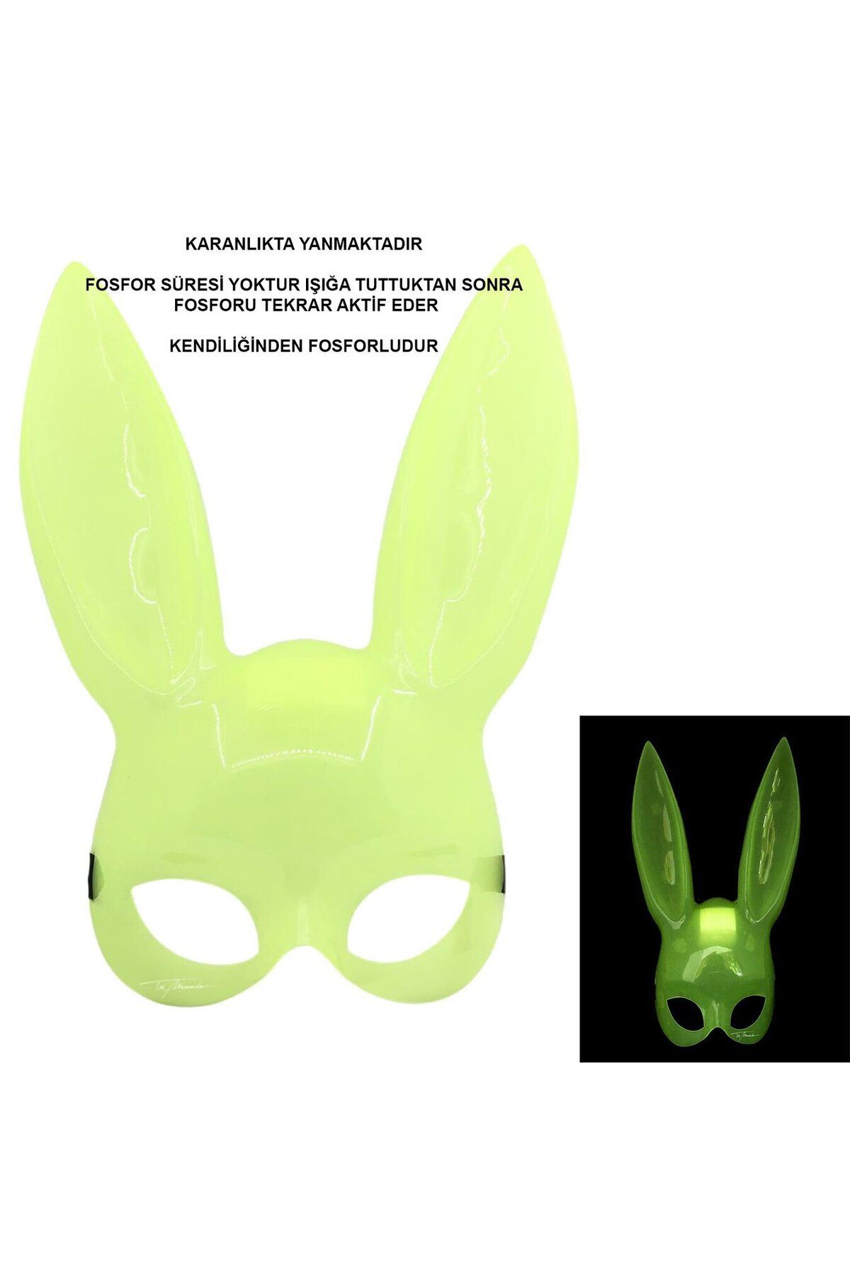 Emperium Karanlıkta Parlayan Fosforlu Tavşan Maskesi – Glow Bunny Masquerade Maske (32x22 cm)