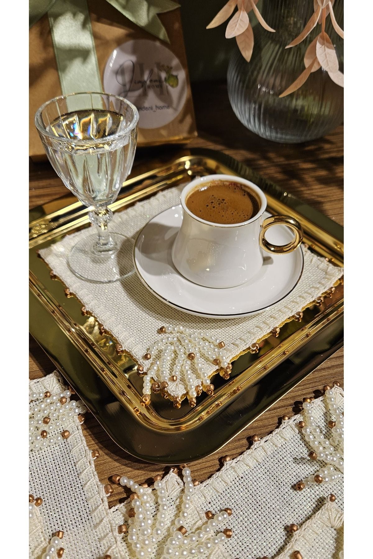 Elioure Kokteyl ve kahve sunumu için şık, simli linen peçete, 6'lı set, 15x15 cm