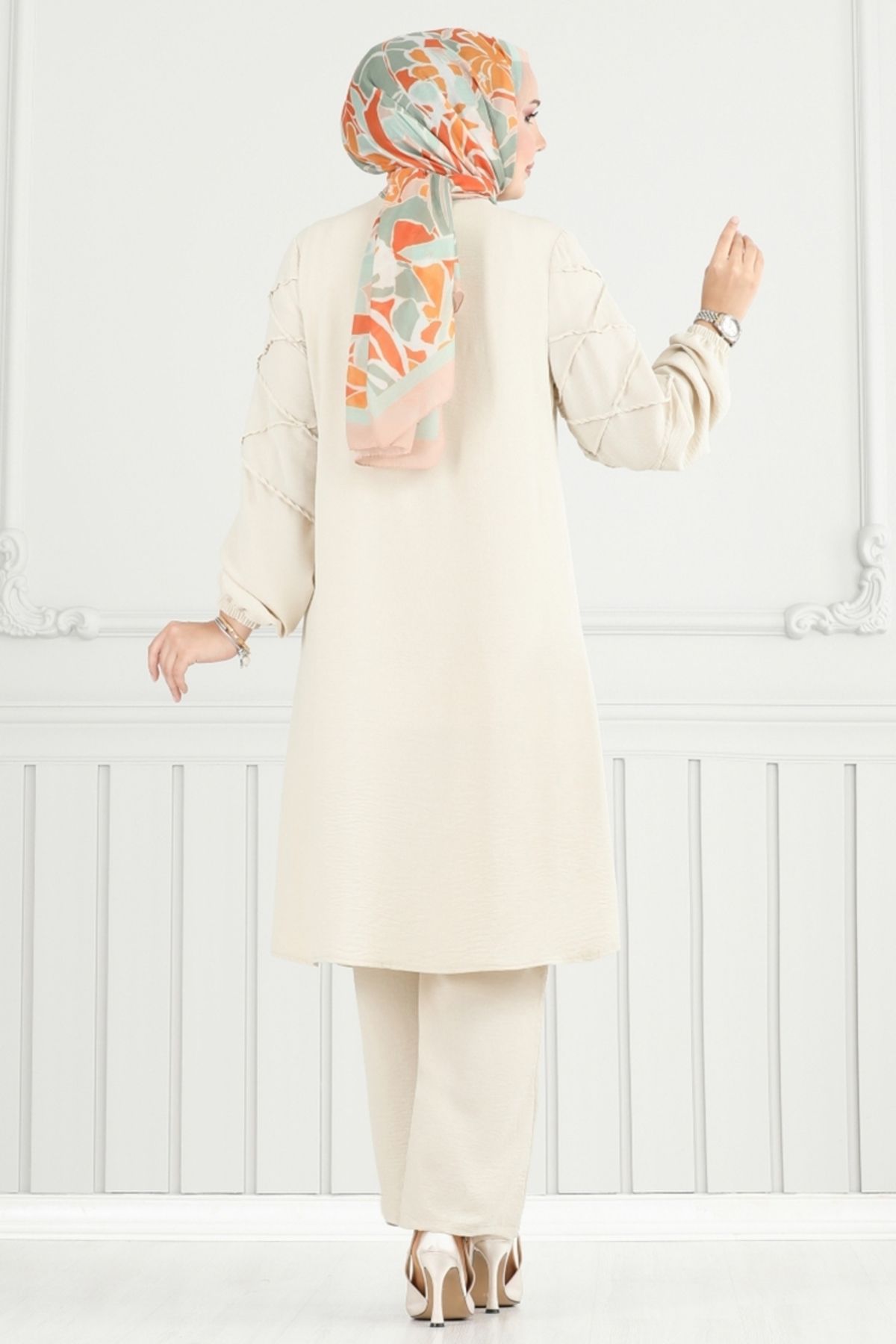 ModaMerve-Front Button Aerobin Suit 357Dvl897-M Stone 5