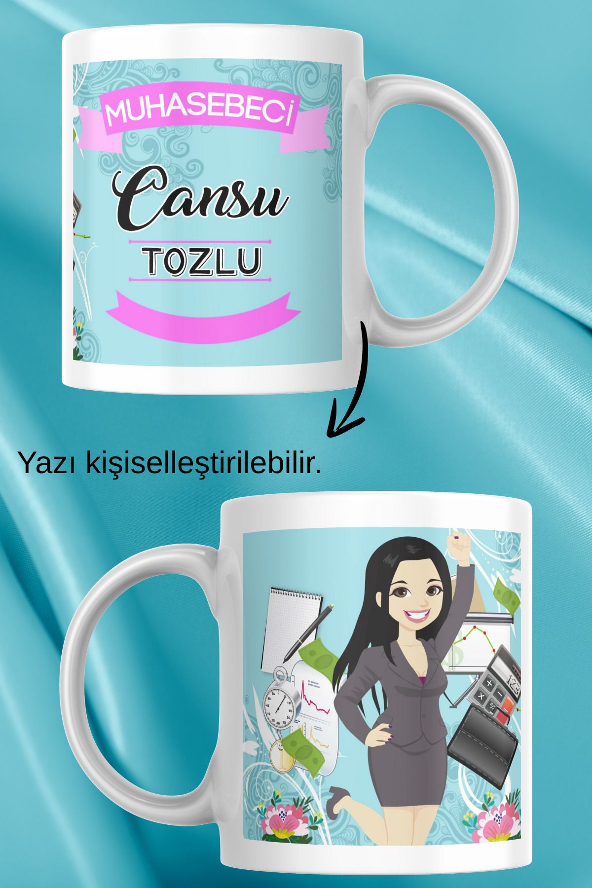 zerhome Kadın Muhasebeci Temalı Beyaz Porselen Kupa Bardak
