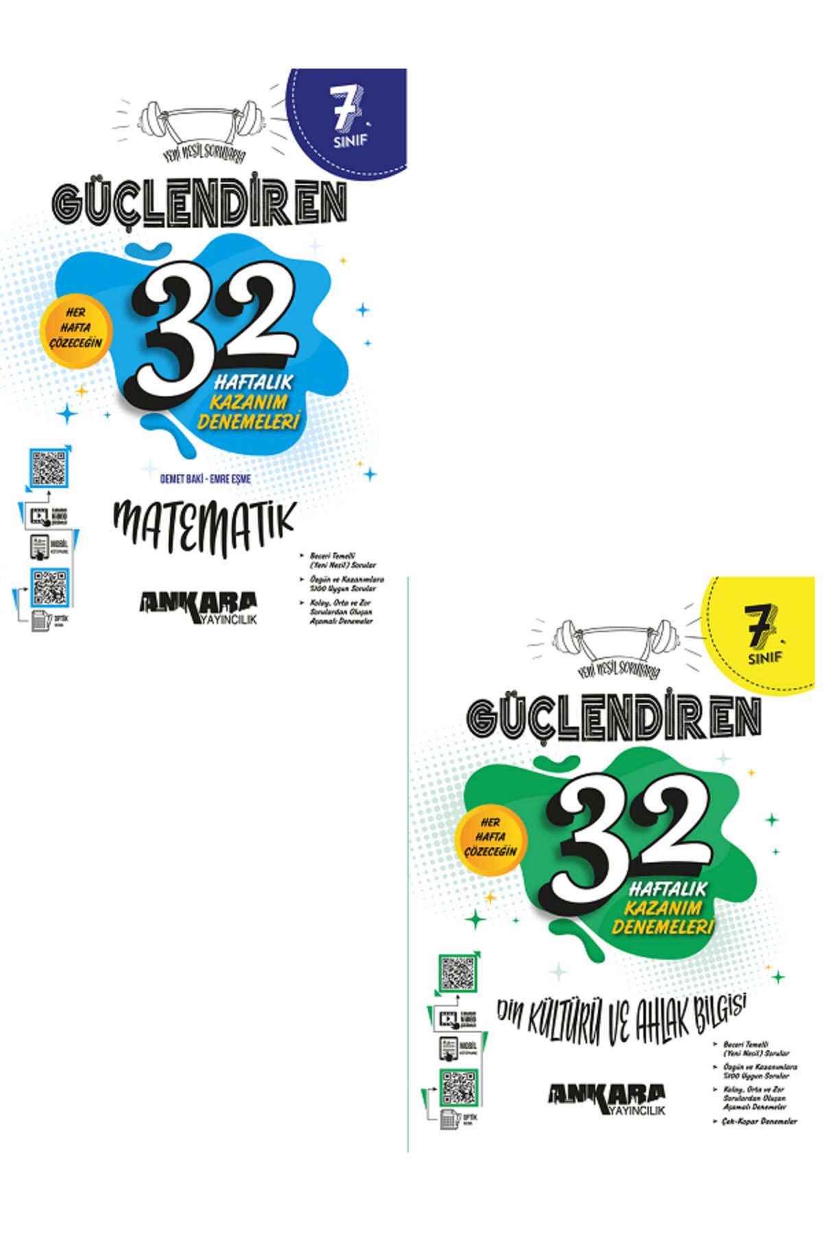 Evrensel İletişim Yayınları 7.Sınıf Ankara Güçlendiren Matematik - Din Kültürü 32 Haftalık Deneme / Video Çözüm - 2 KİTAP