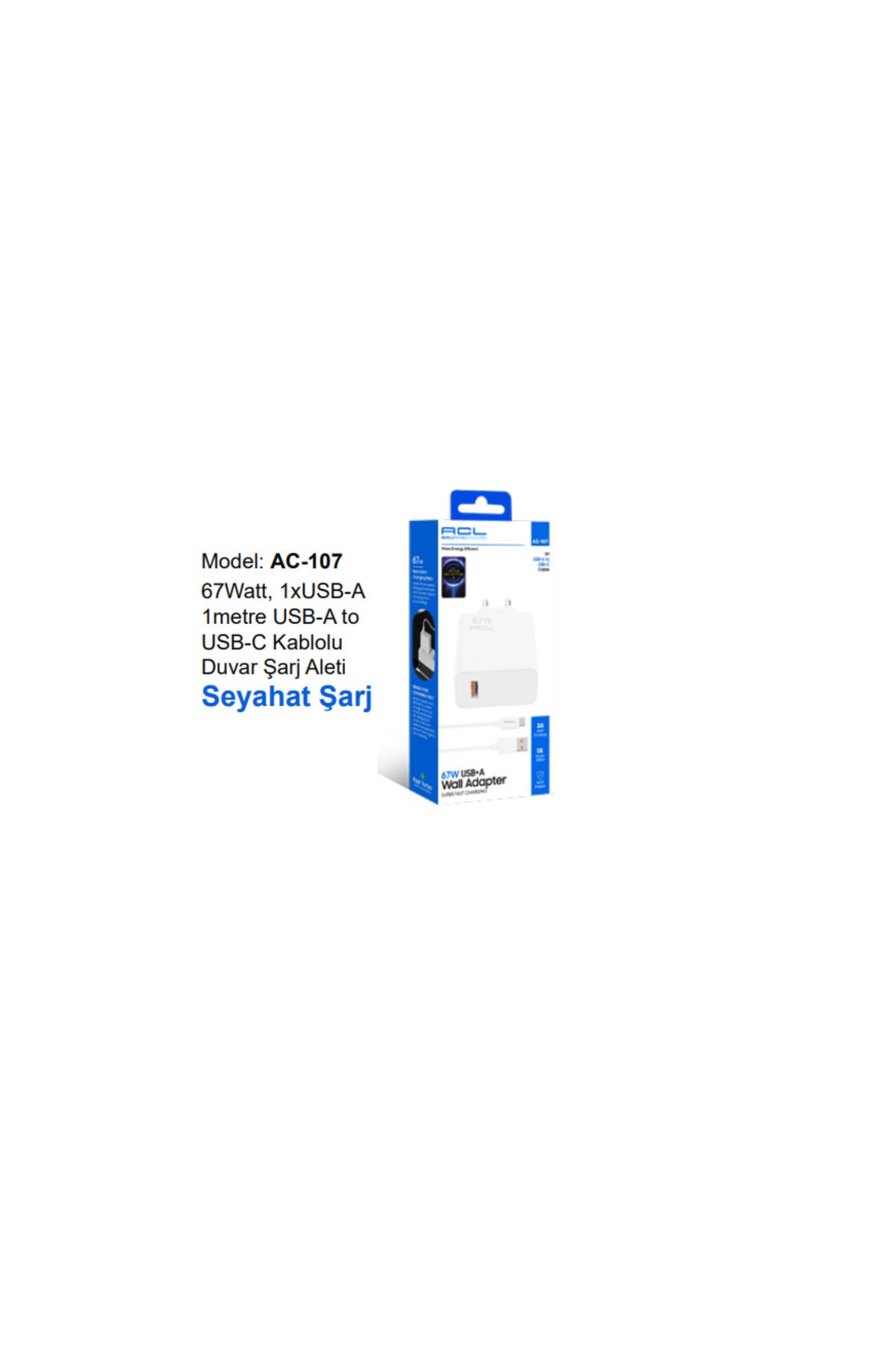 gunkes AC-107 67Watt, 1xUSB-A 1metre USB-A to USB-C Kablolu Duvar Şarj Aleti