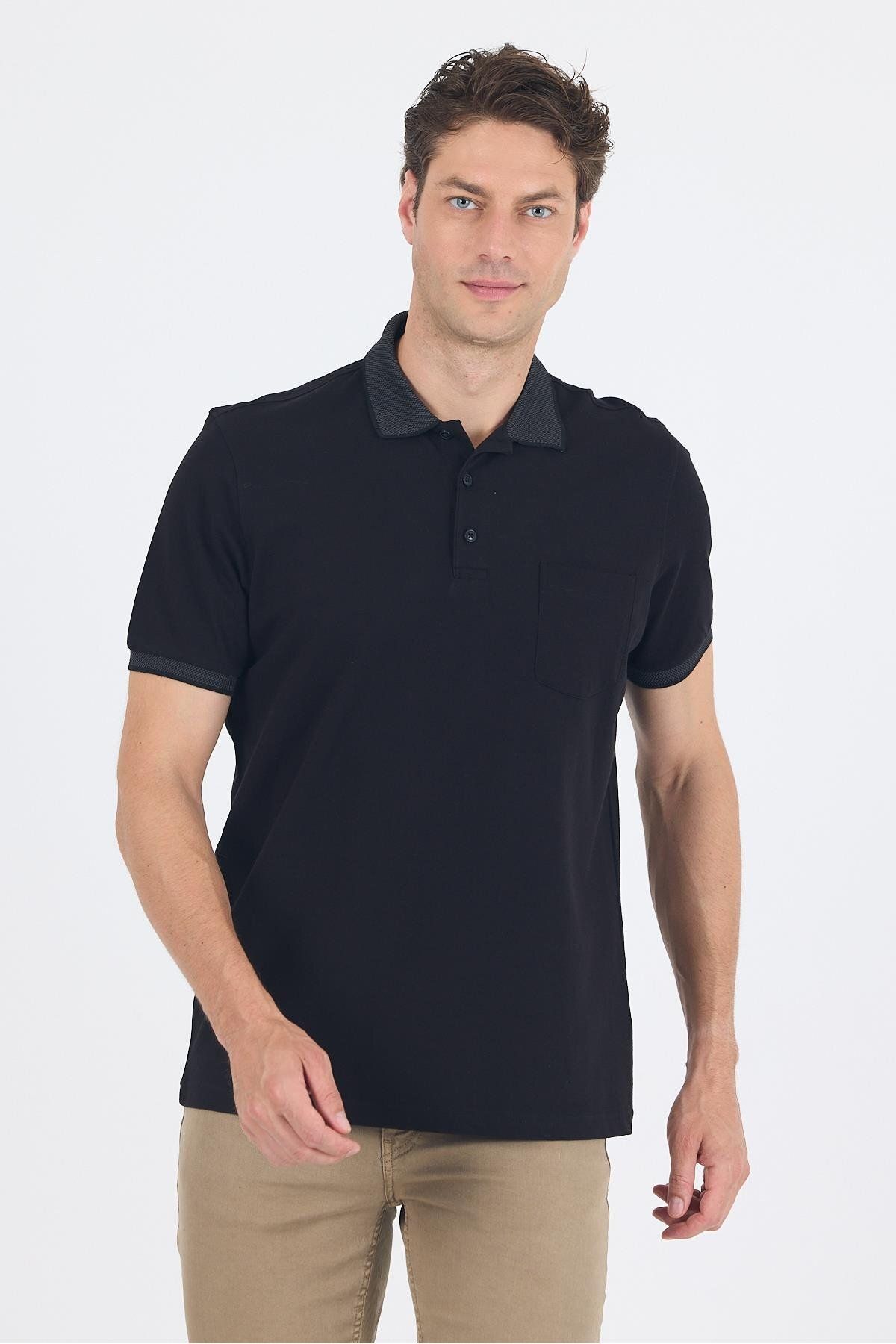 İmza Siyah Polo Yaka Kısa Kol Cepli Comfort Fit :%100 Pamuk Tişört 1011250181
