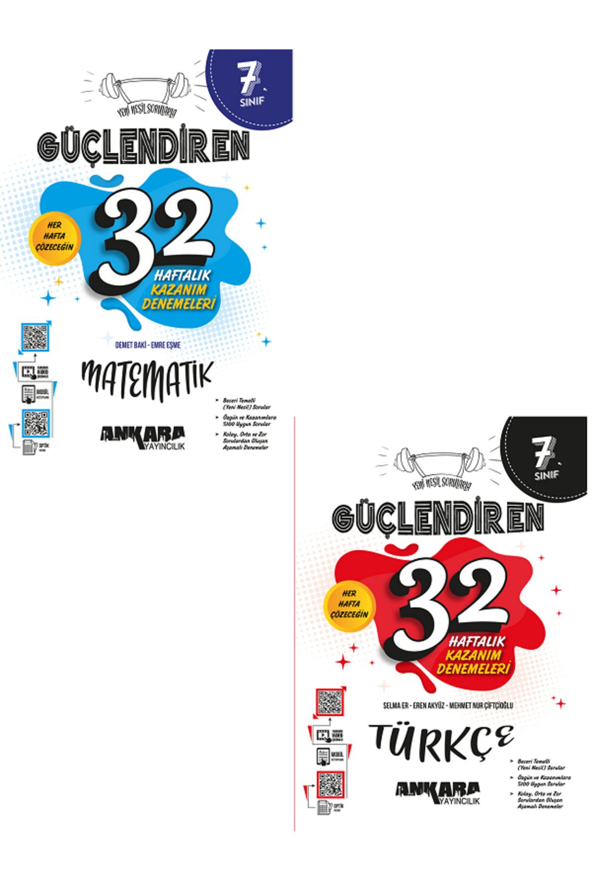 Evrensel İletişim Yayınları 7.Sınıf Ankara Güçlendiren Matematik - Türkçe 32 Haftalık Deneme / Video Çözüm - 2 KİTAP