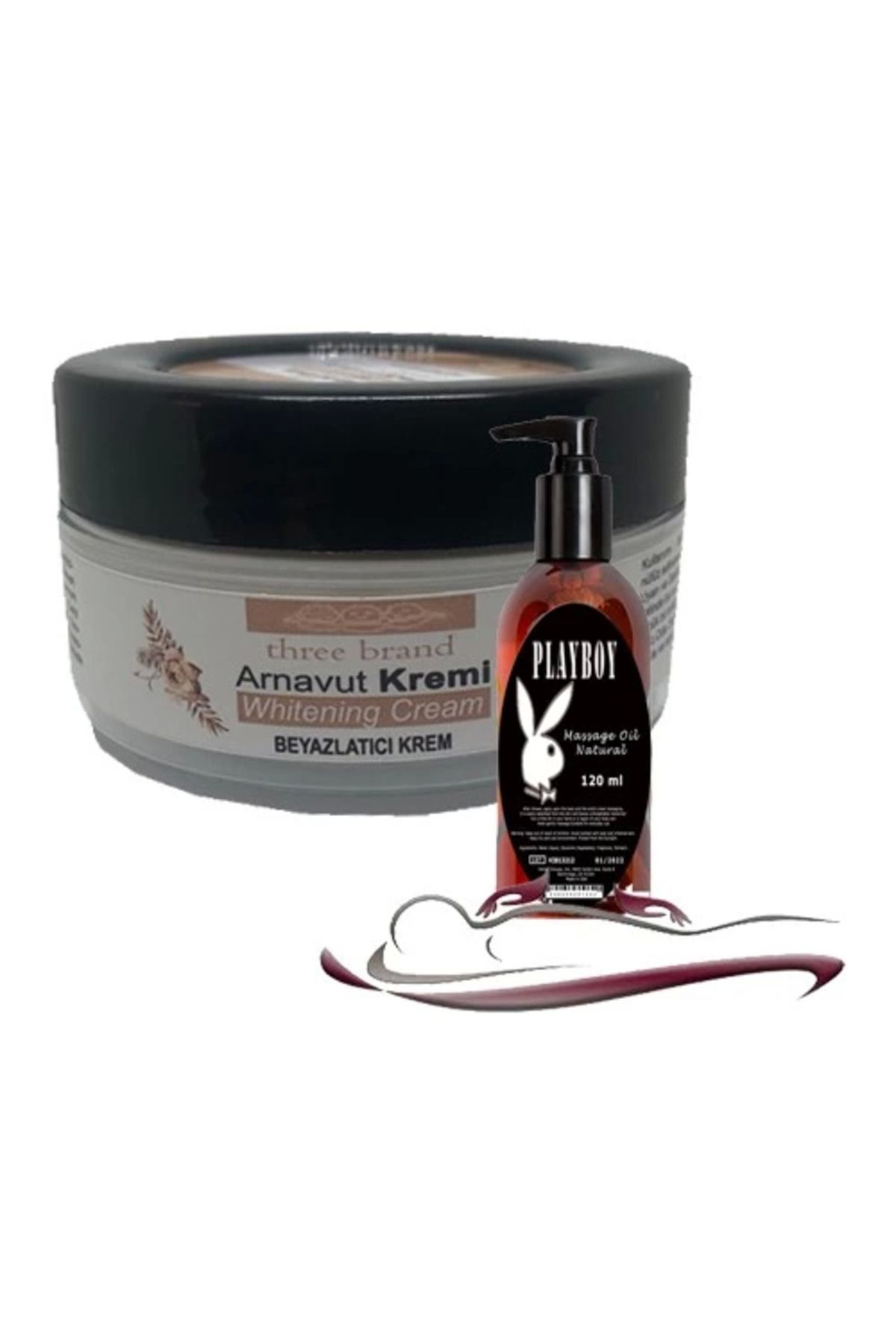 hayalimsah Three Brand Whitening Cream 3 Adet Arnavut Kremi 50ML Aklık Kremi Ile 120ML Playboy Masaj Yağı