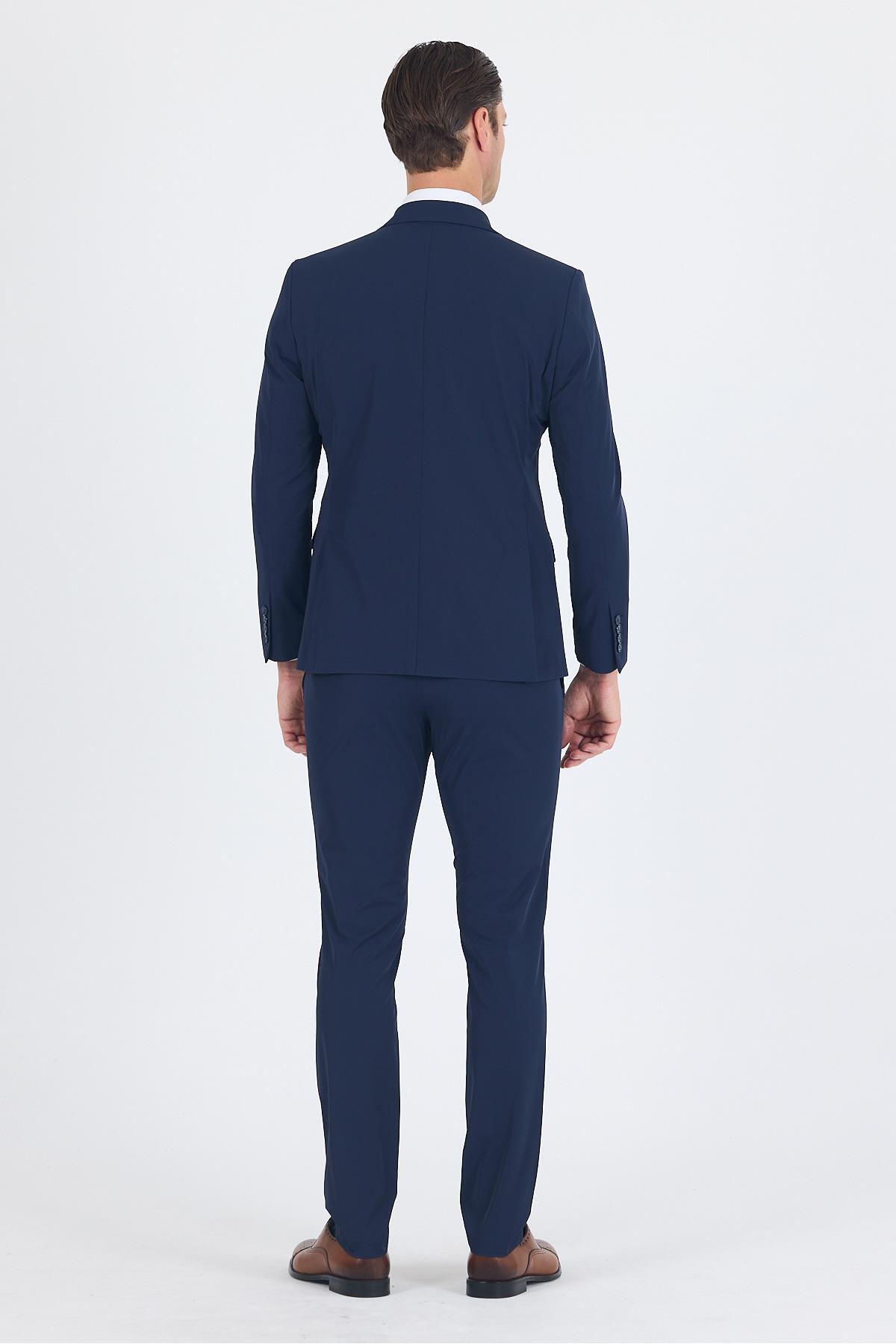 İmza Erkek Lacivert Mono Yaka 6 Drop Slim Fit Beli Lastikli Takım Elbise 1001250121 görsel 5