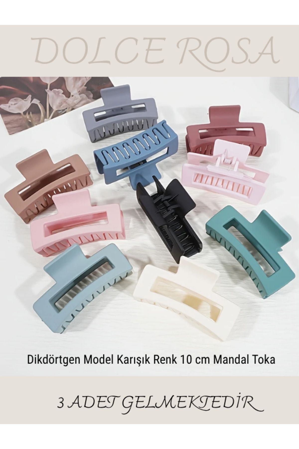 Dolce Rosa Dikdörtgen Model Karışık Renk 10 cm Mandal Toka 3 ADET
