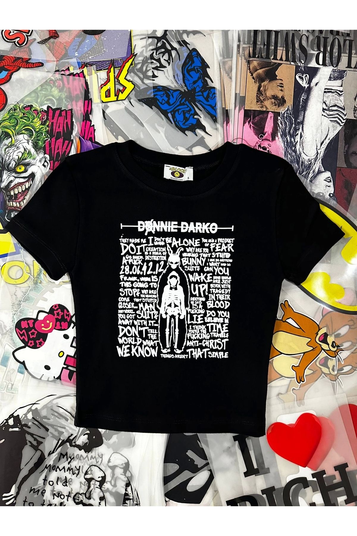 1blood Donnie Darko Siyah Kadın Üste Oturan Kalıp Bel Boy Crop