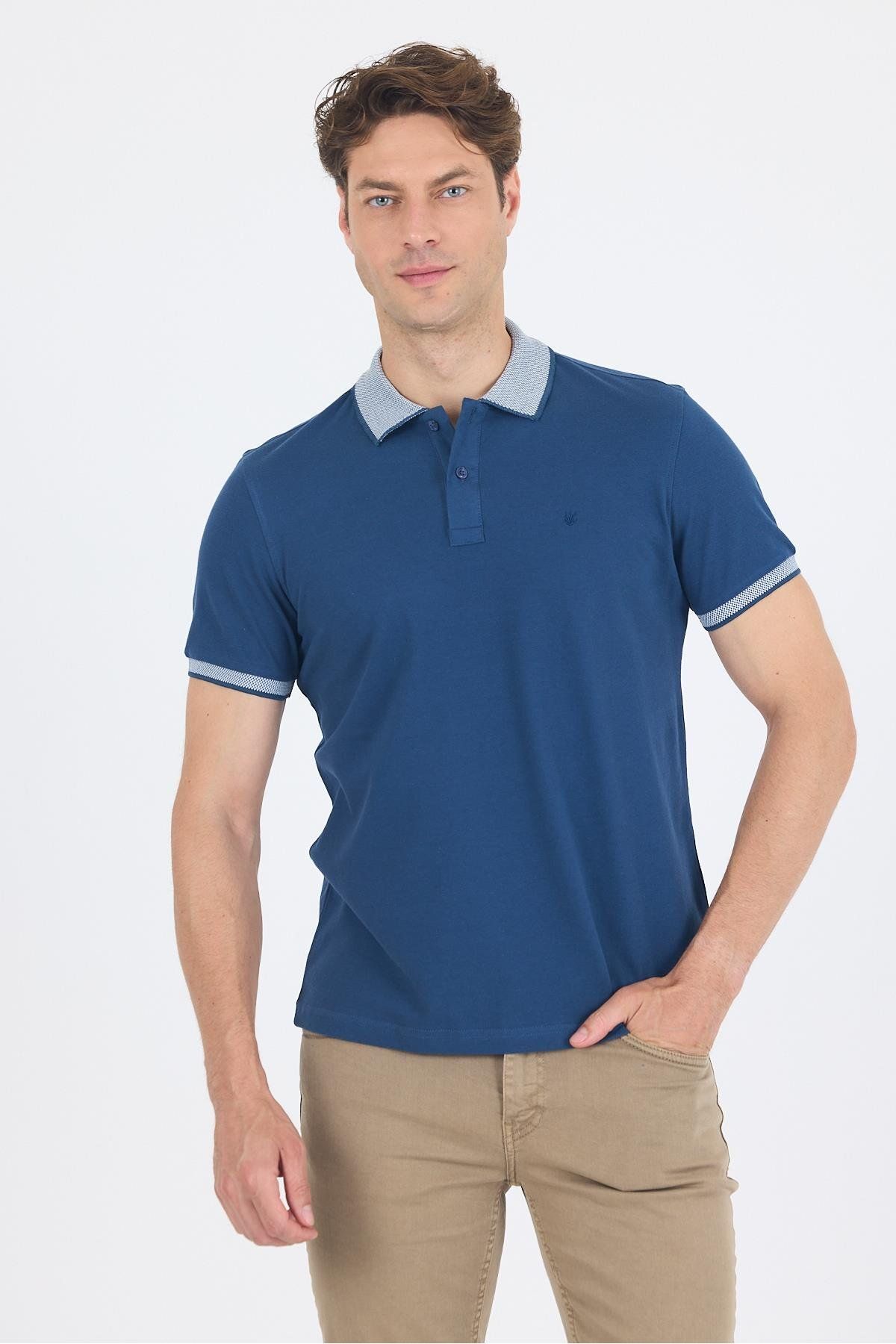 İmza İndigo Mavi Polo Yaka Kısa Kol Cepsiz Slim Fit :%100 Pamuk Tişört 1011250182