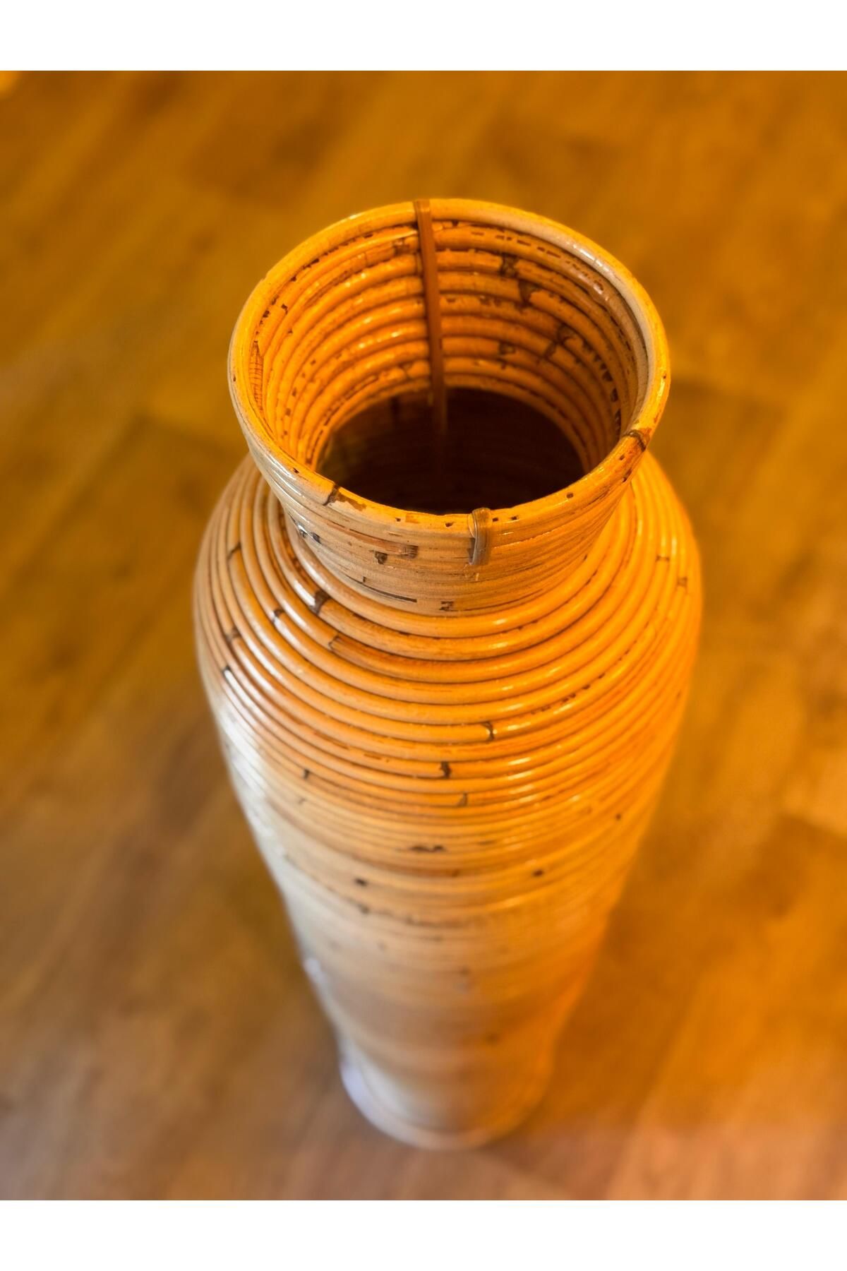 Bambu Bahcem El Yapımı Dekoratif Rattan Vazo – 70 cm Doğal Kor Rattan