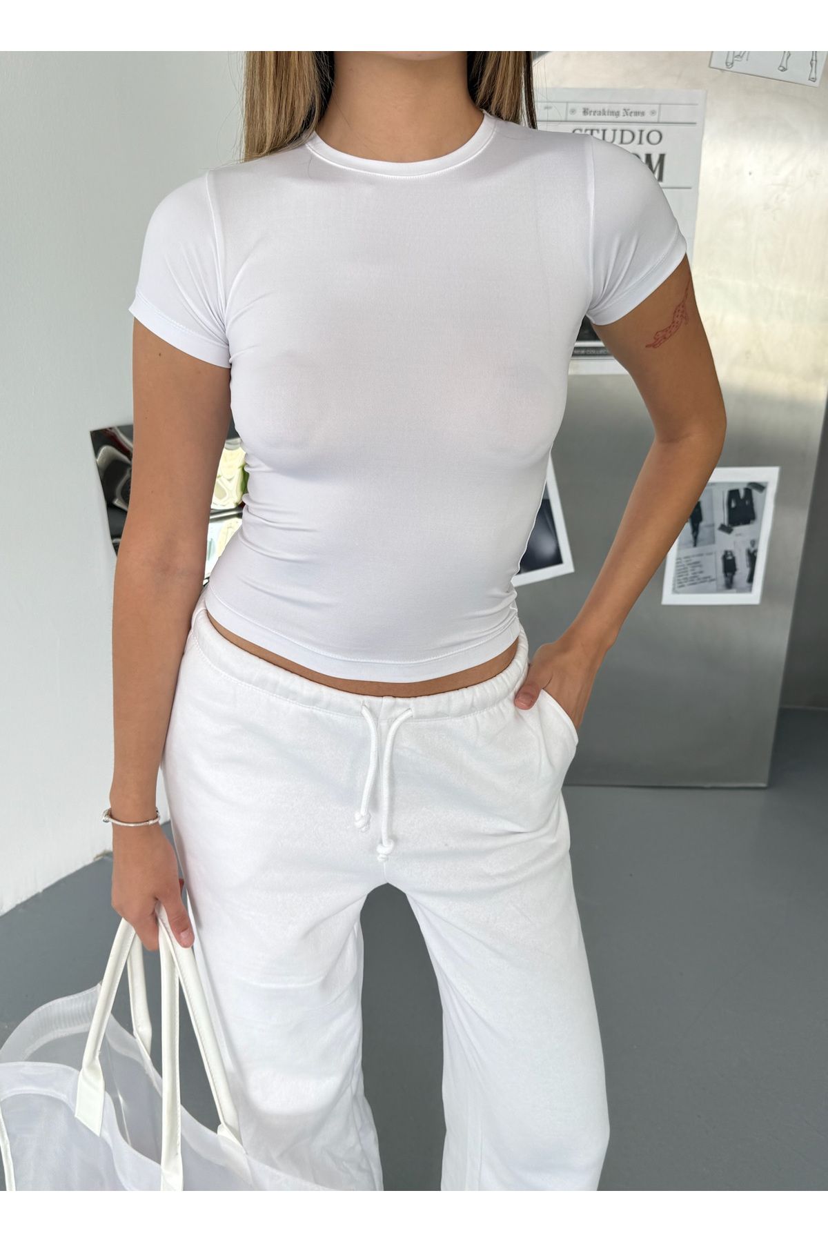 COMBİNE MİCHAİL Kadın Beyaz Bisiklet Yaka Body T-shirt