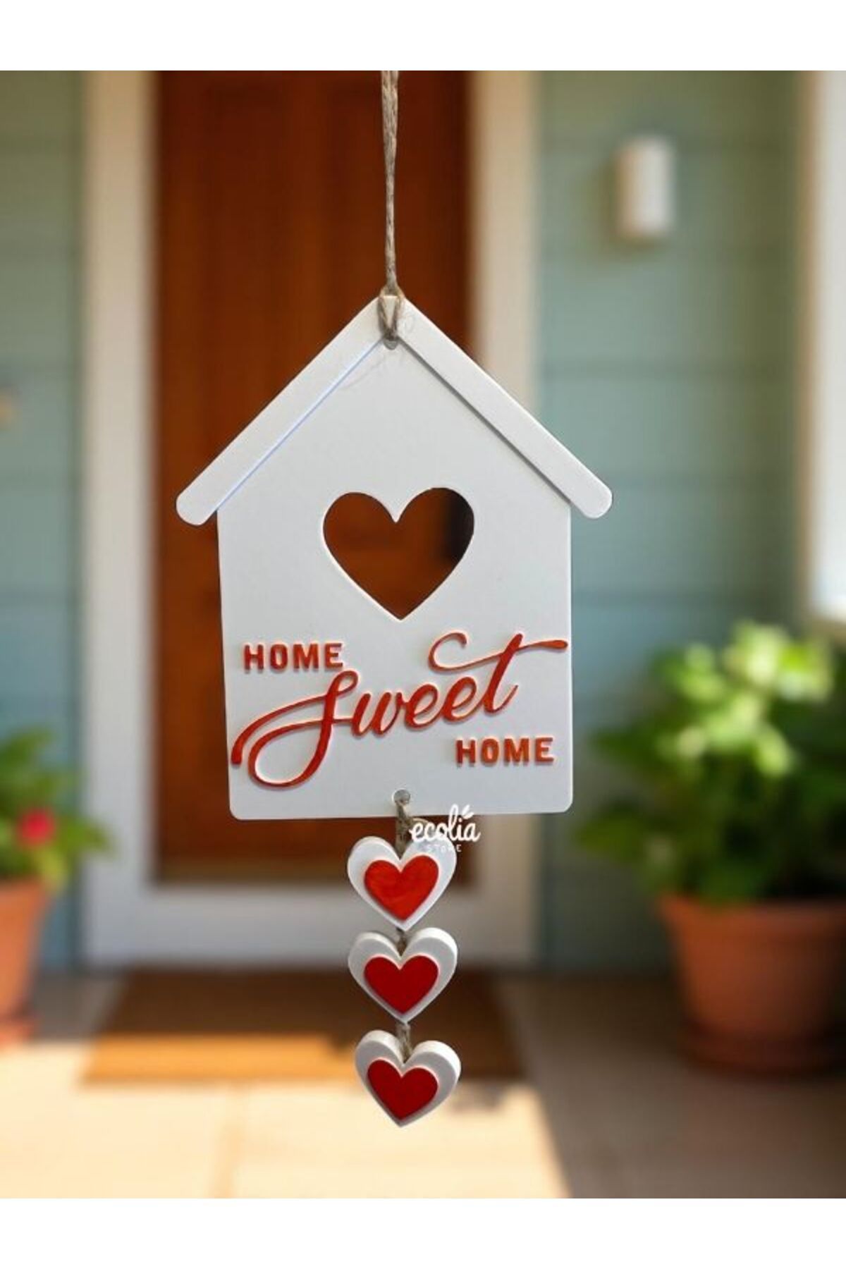 Main Collectibles Kırmızı Home Sweet Home Yazılı Kalpli Duvar, Kapı & Balkon Süsü | Dekoratif Askı Süs (18 x 15 cm)