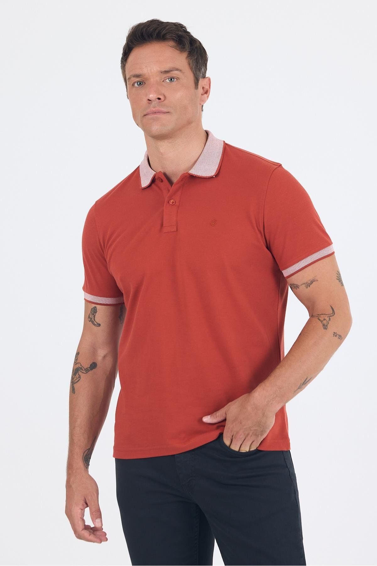 İmza Kiremit Polo Yaka Kısa Kol Cepsiz Slim Fit :%100 Pamuk Tişört 1011250182