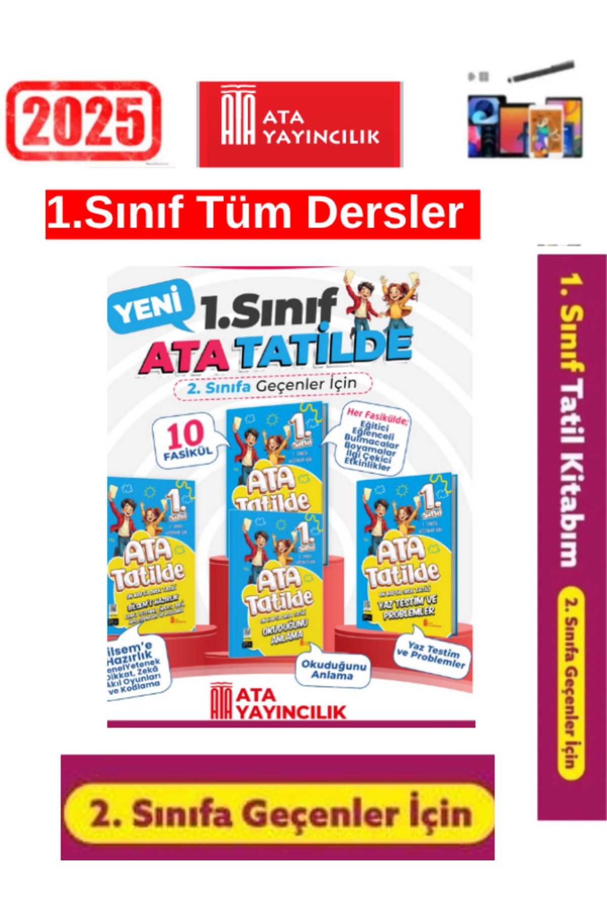 Fenomen Yayıncılık Güncel Ata Tatilde Ata Yayıncılık 1.Sınıf 4 Kitap 10 Fasikül Yaz Tatil seti DOKUNMATİK KALEM