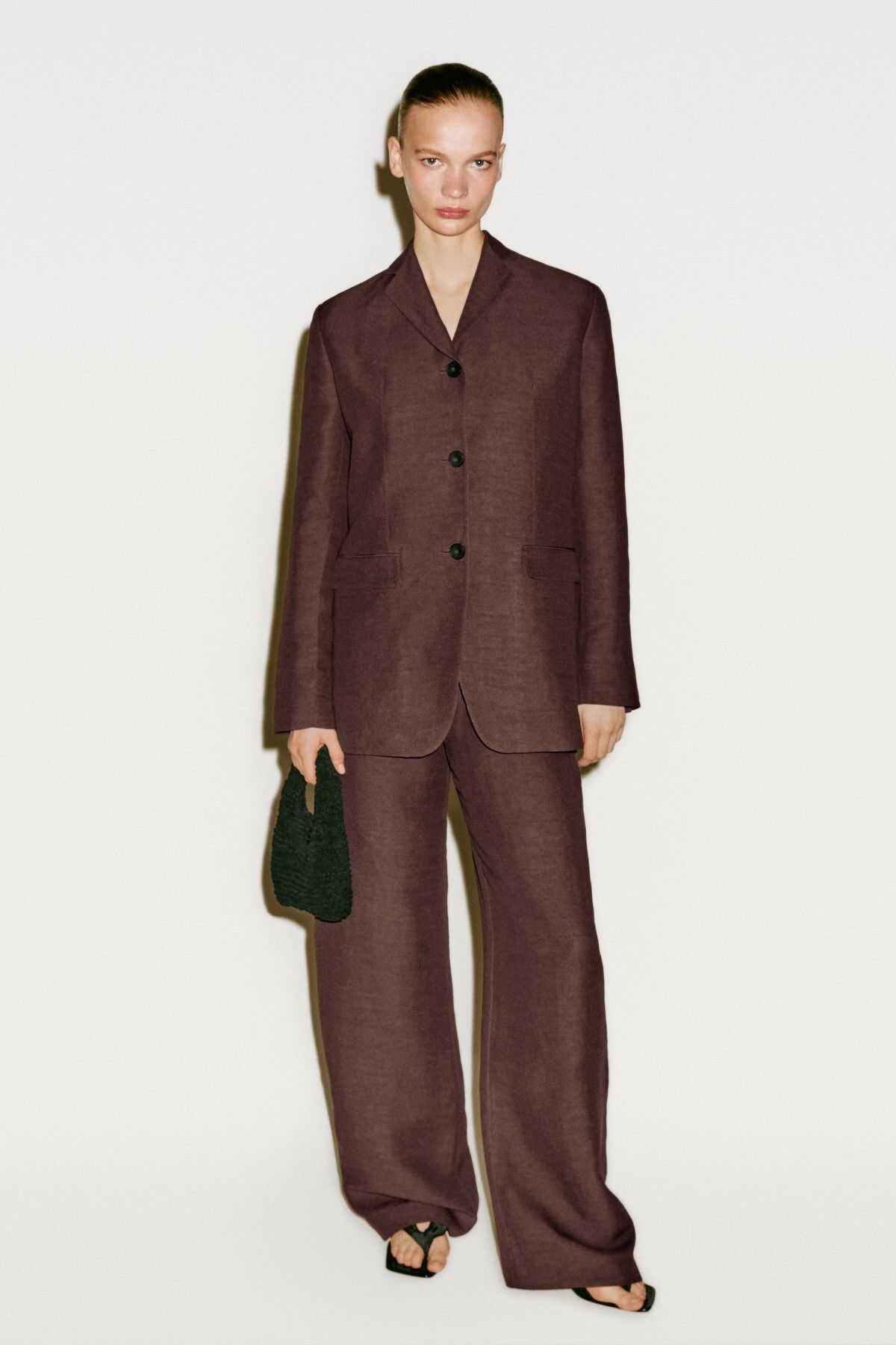 Massimo Dutti Dökümlü keten karışımlı takım pantolonu - Limited Edition