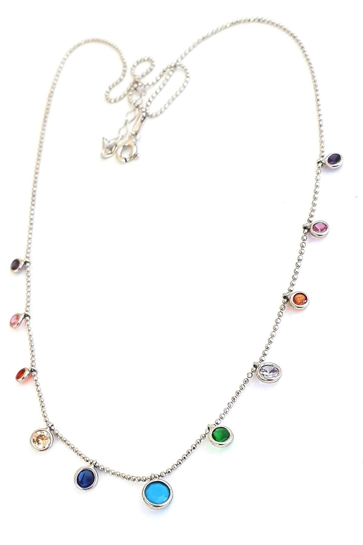 OSESHOP Renkli Taşlı 925ayar Gümüş Şakira Kolye