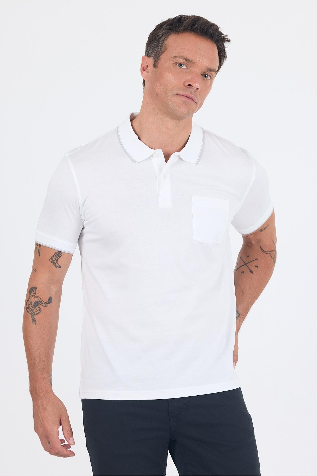 İmza Kısa Kol Düz Suprem Polo Yaka Cepli %100 Pamuk Comfort Fit Tişört 1011250189