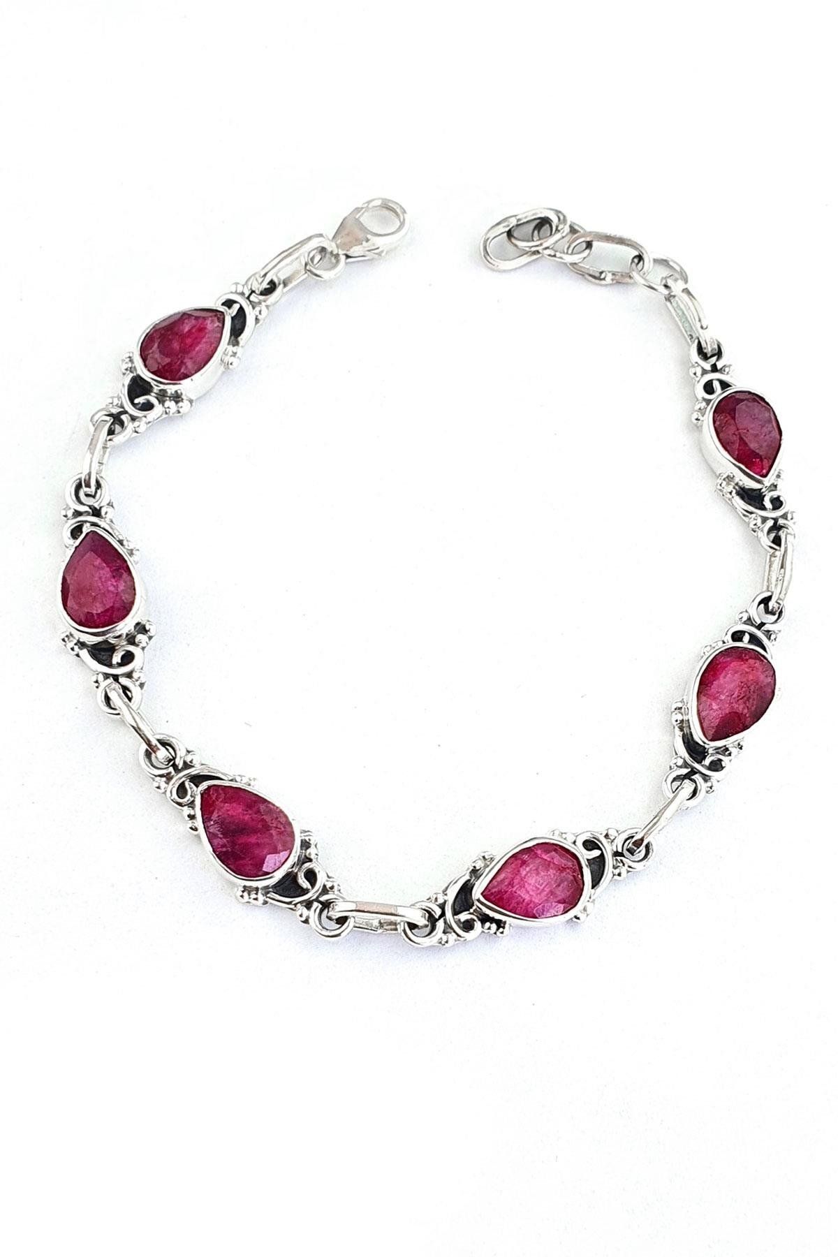 OSESHOP Kök yakut taşlı 925ayar Gümüş Tasarım Doğal Taş bileklik