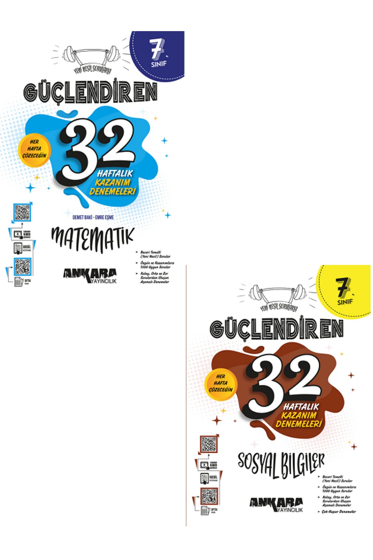 Evrensel İletişim Yayınları 7.Sınıf Ankara Güçlendiren Matematik - Sosyal Bilgiler 32 Haftalık Deneme / Video Çözüm - 2 KİTAP