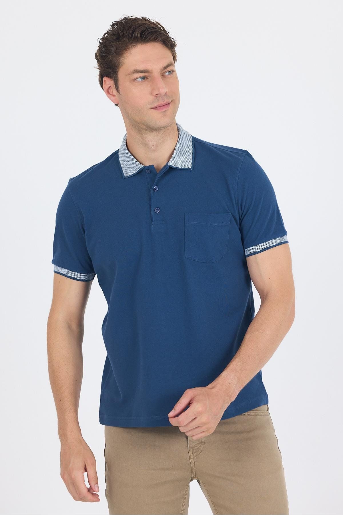 İmza İndigo Mavi Polo Yaka Kısa Kol Cepli Comfort Fit :%100 Pamuk Tişört 1011250181