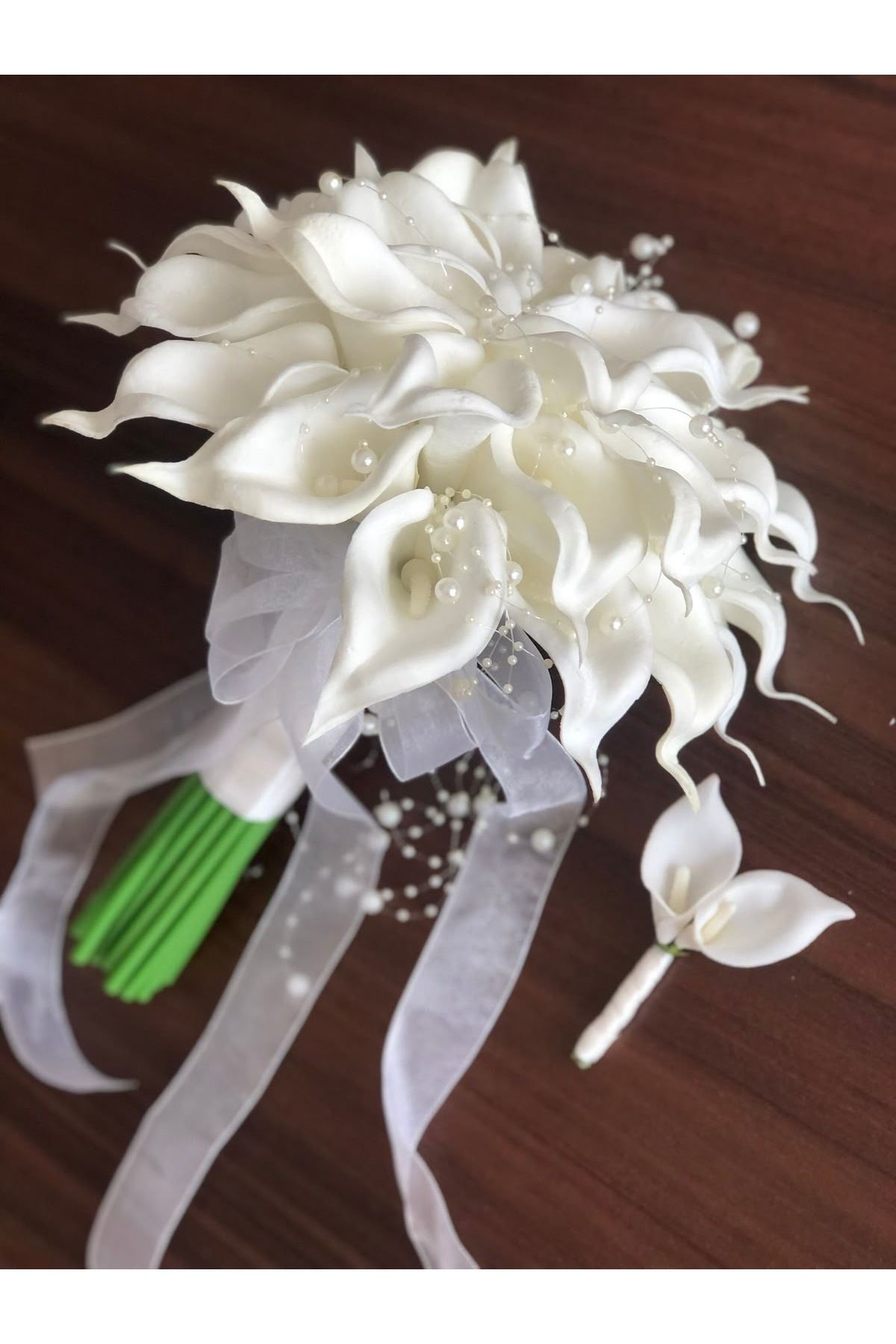 PRİYA JEWELERY Gelin Buketi, Islak Gala, Gelin Çiçeği, Damat Yaka Çiçeği İle Birlikte, 2li Set