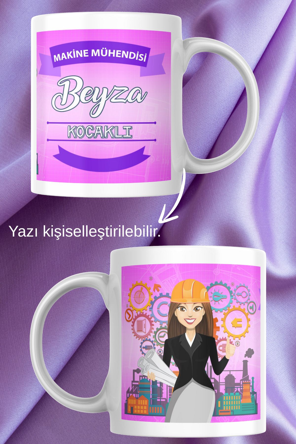 zerhome Kadın Makine Mühendisi Temalı Beyaz Porselen Kupa Bardak