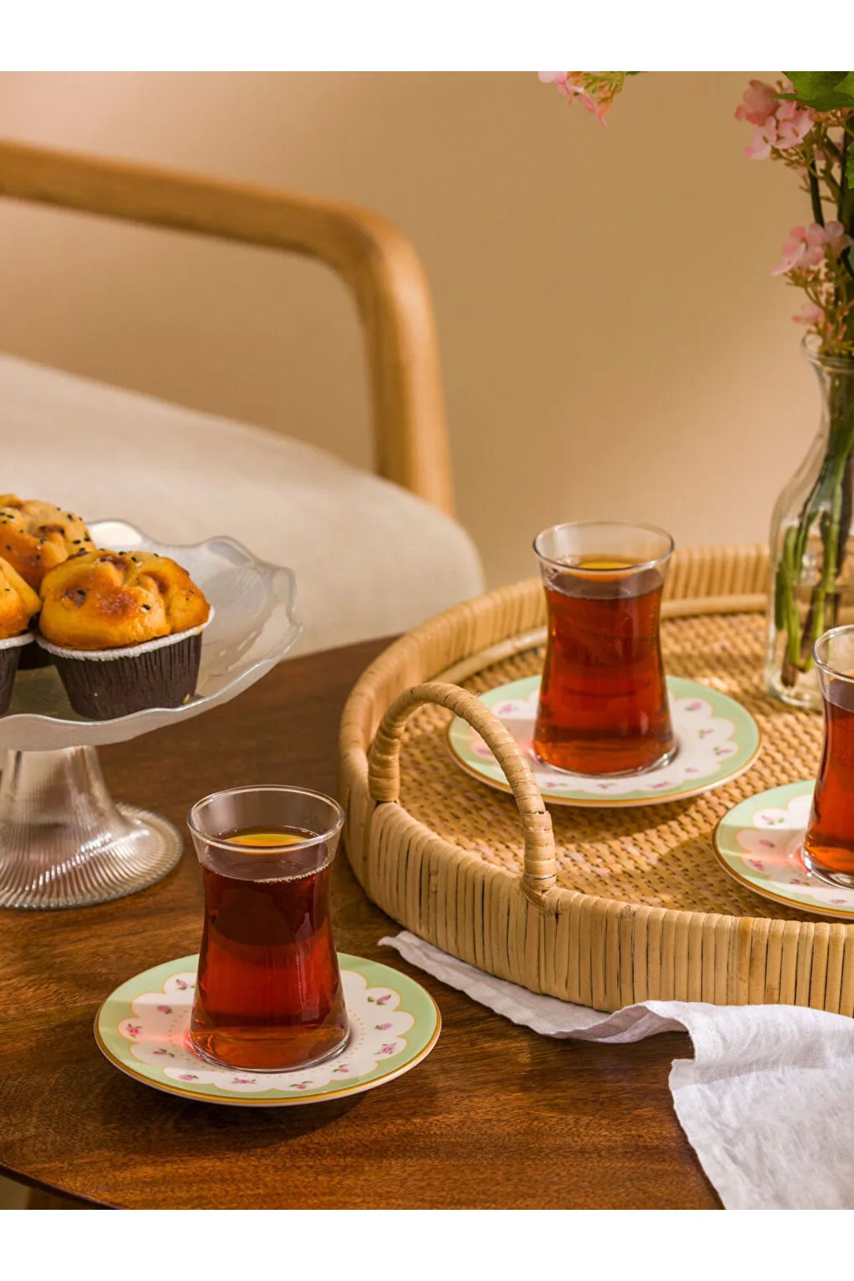 LC Waikiki LCW HOME Karışık Kurdele Baskılı 4'lü Çay Seti