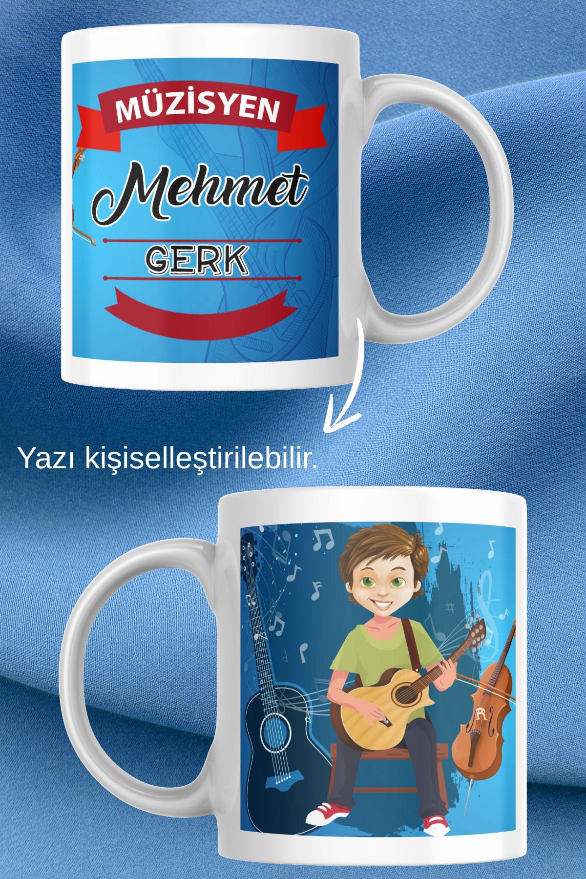 zerhome Müzisyen Temalı Beyaz Porselen Kupa Bardak
