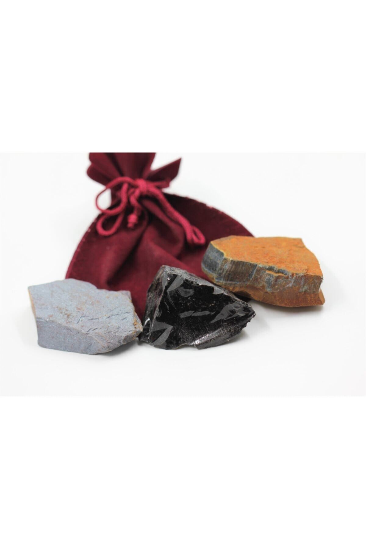 Elioure Doğal Taş Seti 3'lü, Hematit, Kaplan Gözü, Obsidyen, 35/50gr, Ham Kütle