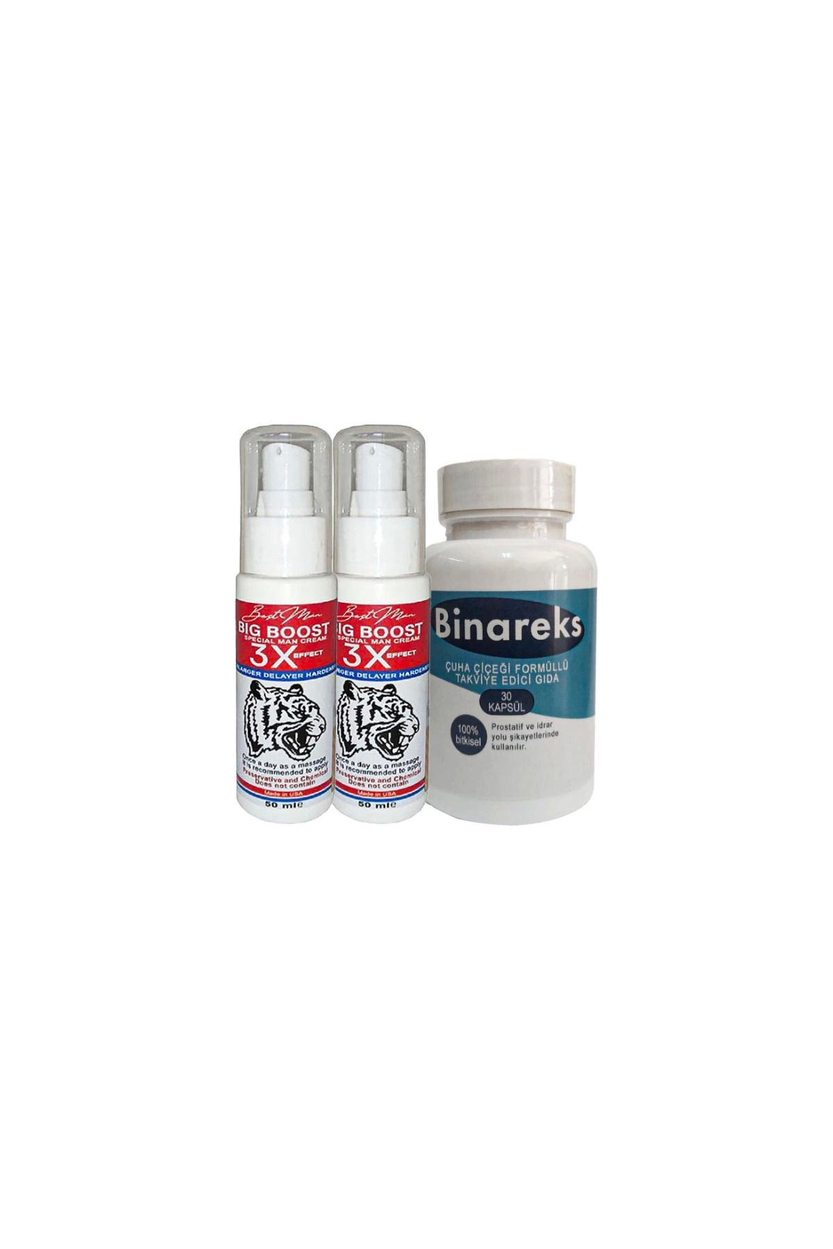 hayalimsah 2 Adet 50 ml Bigboost Erkek 3xEffect Canlandirici Krem + Yanında 1 Kutu 30lu Binareks Erkek Pırostat
