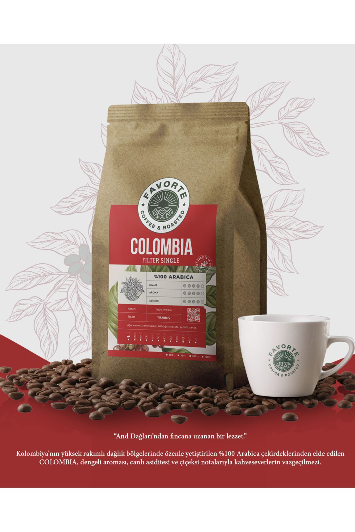 FAVORTE COFFEE & ROASTED 1 KG Orijinal Kolombiya Filtre Kahve %100 Arabica Çekirdeği | Favorte 1KG Filtre Kahve