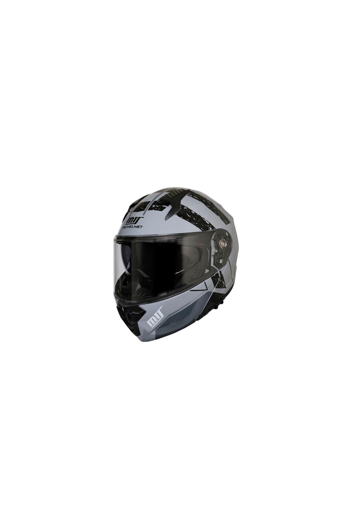 MTS PROHELMET M-966 SİYAH GRİ ÇENE AÇILIR MOTOSİKLET KASK