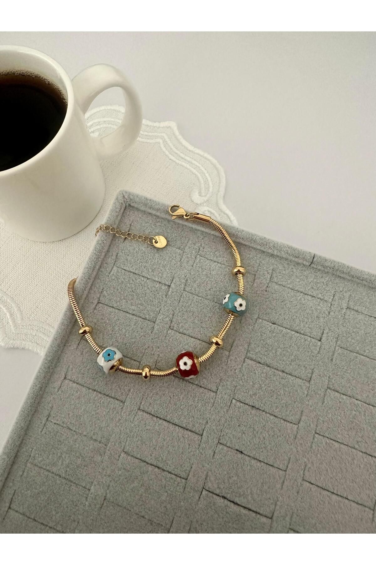 NORD COLLECTION Renkli Çiçek Motifli Çelik Bileklik