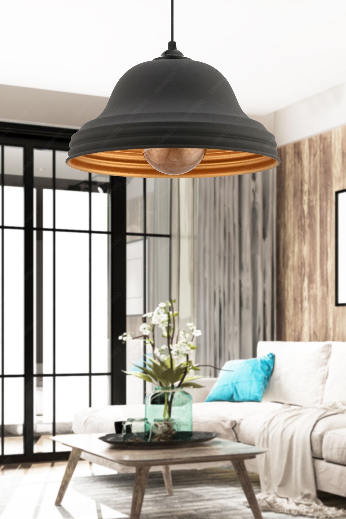 LUMINZO Clara 25 cm Siyah Modern Avize Sarkıt Salon Mutfak Kuaför Cafe Lamba Dekoratif Aydınlatma