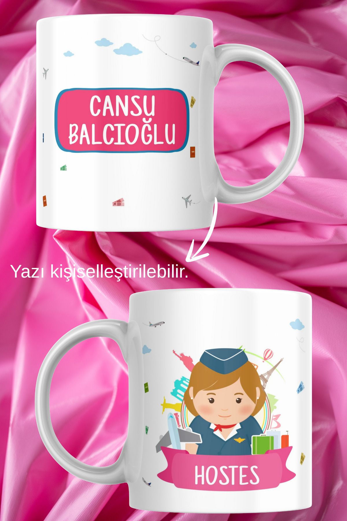 zerhome Hostes Temalı Beyaz Porselen Kupa Bardak