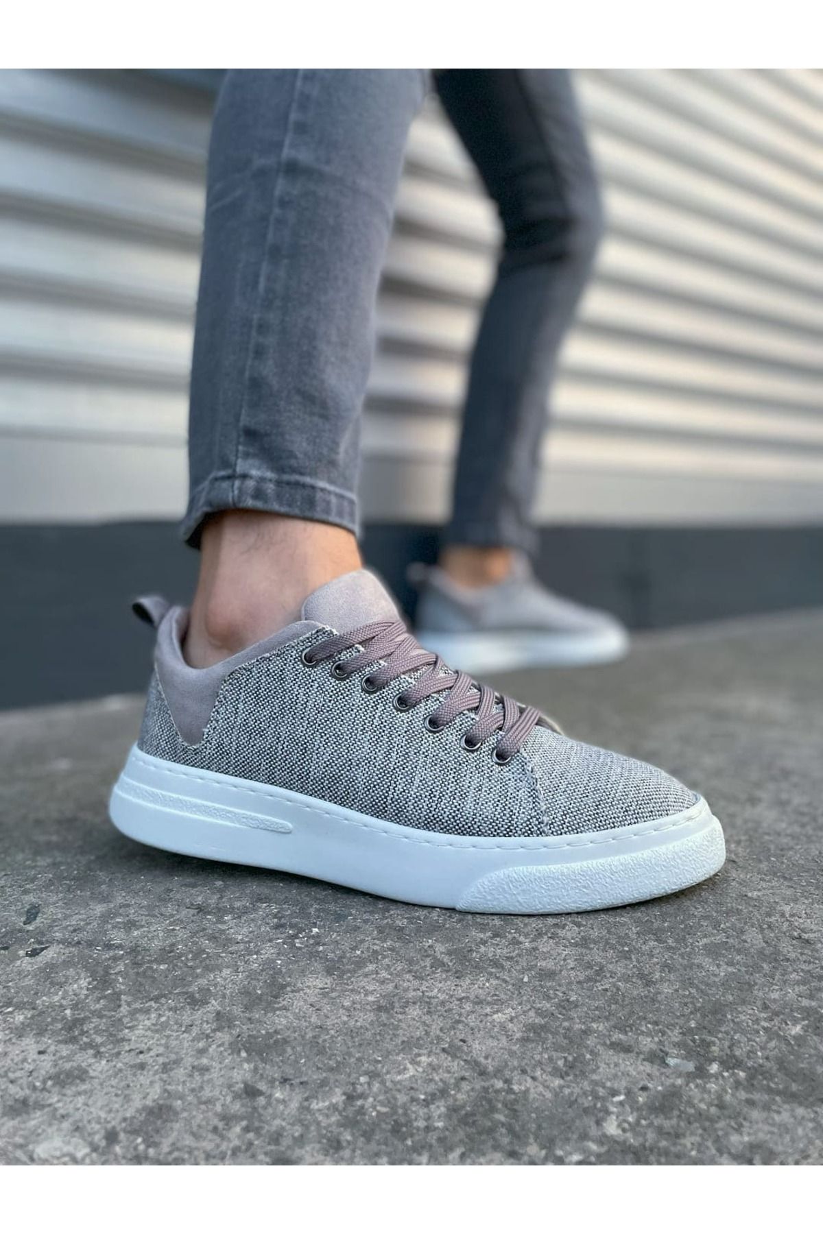 aradimtaradim JY204 Flex Bağcıklı Keten Kumaş Erkek Günlük Sneaker Ayakkabı KBT - Gri