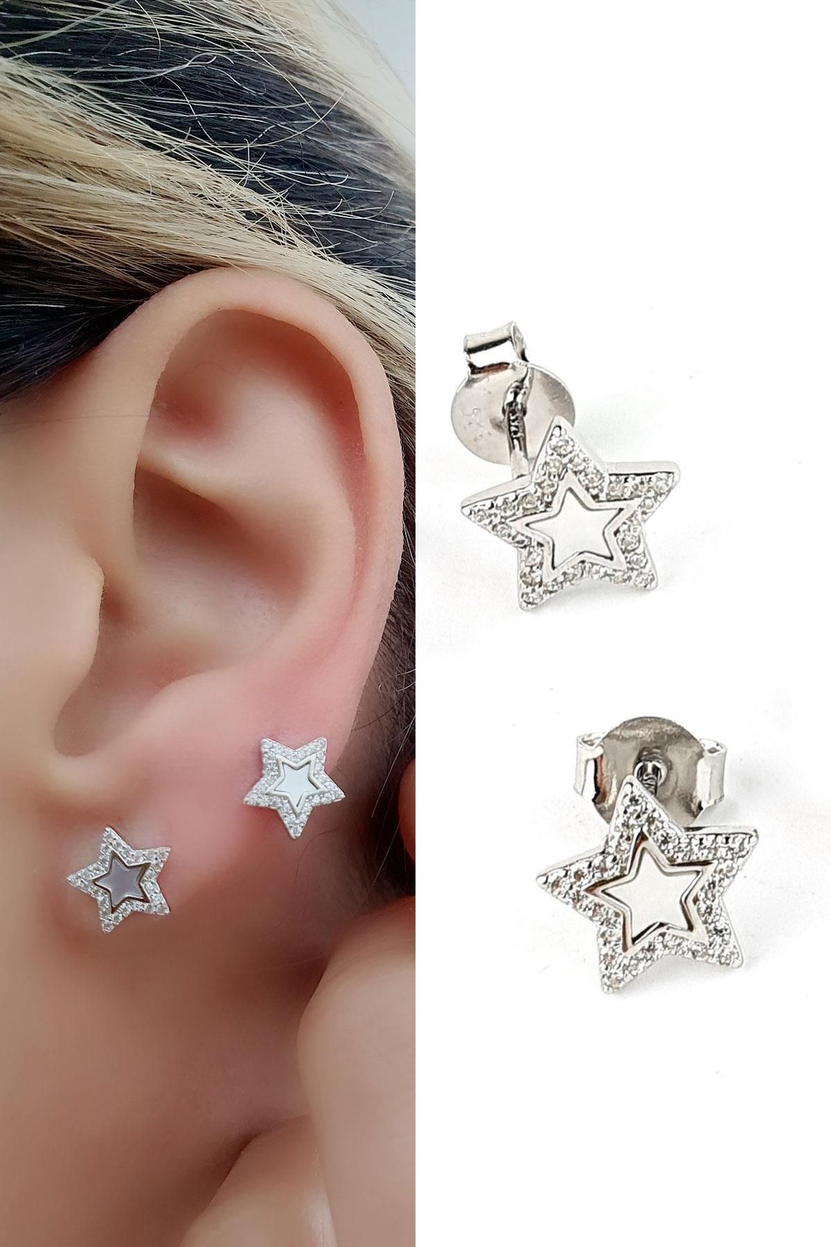 OSESHOP Taşlı 925ayar Gümüş Yıldız Figürlü Küpe
