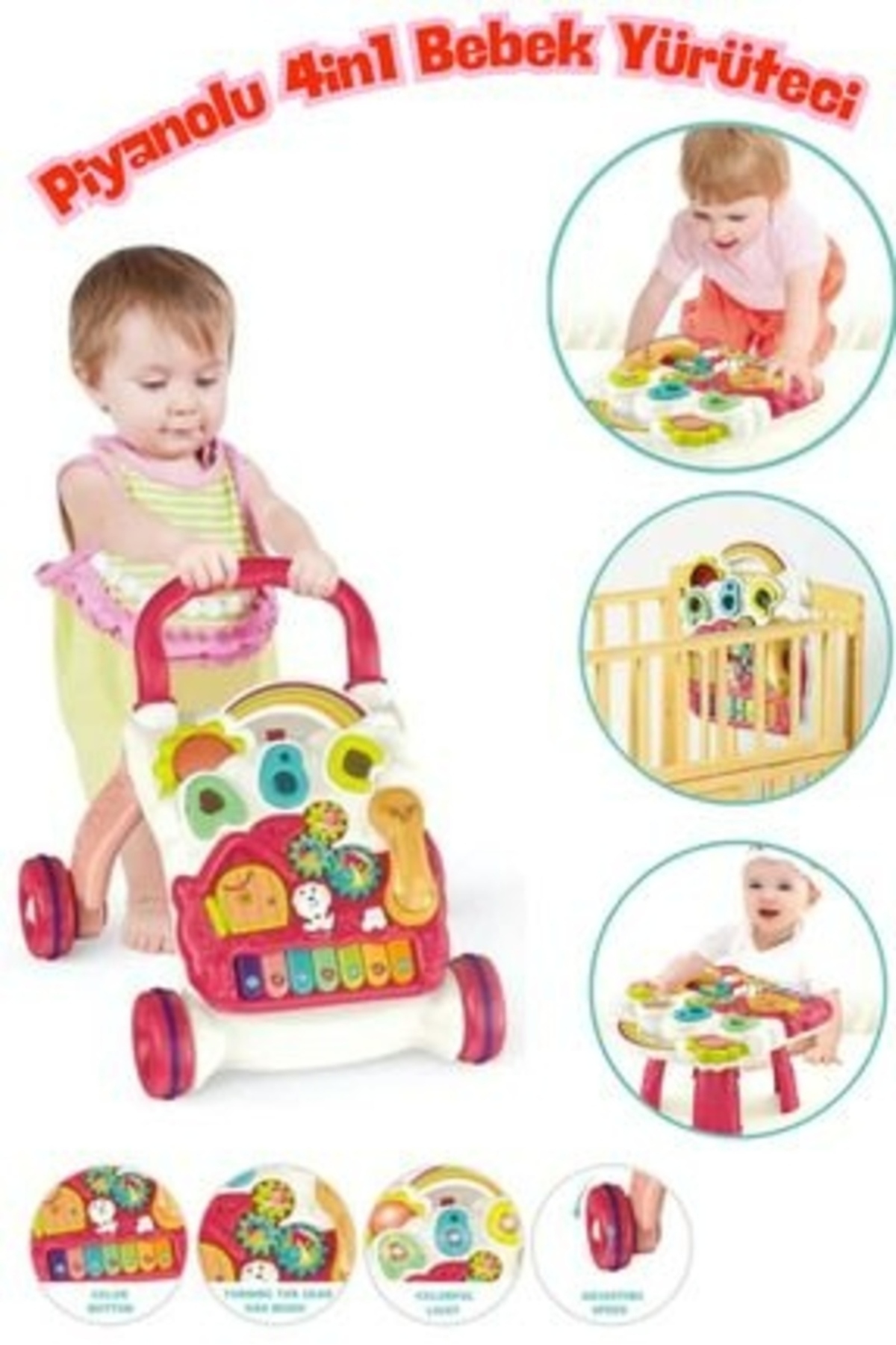 babydoor Toys Piyanolu 4in1 Bebek Yürüteci Eğitici Aktivite Oyun Masası Yürüteç fotoğrafı 3 (önizleme)
