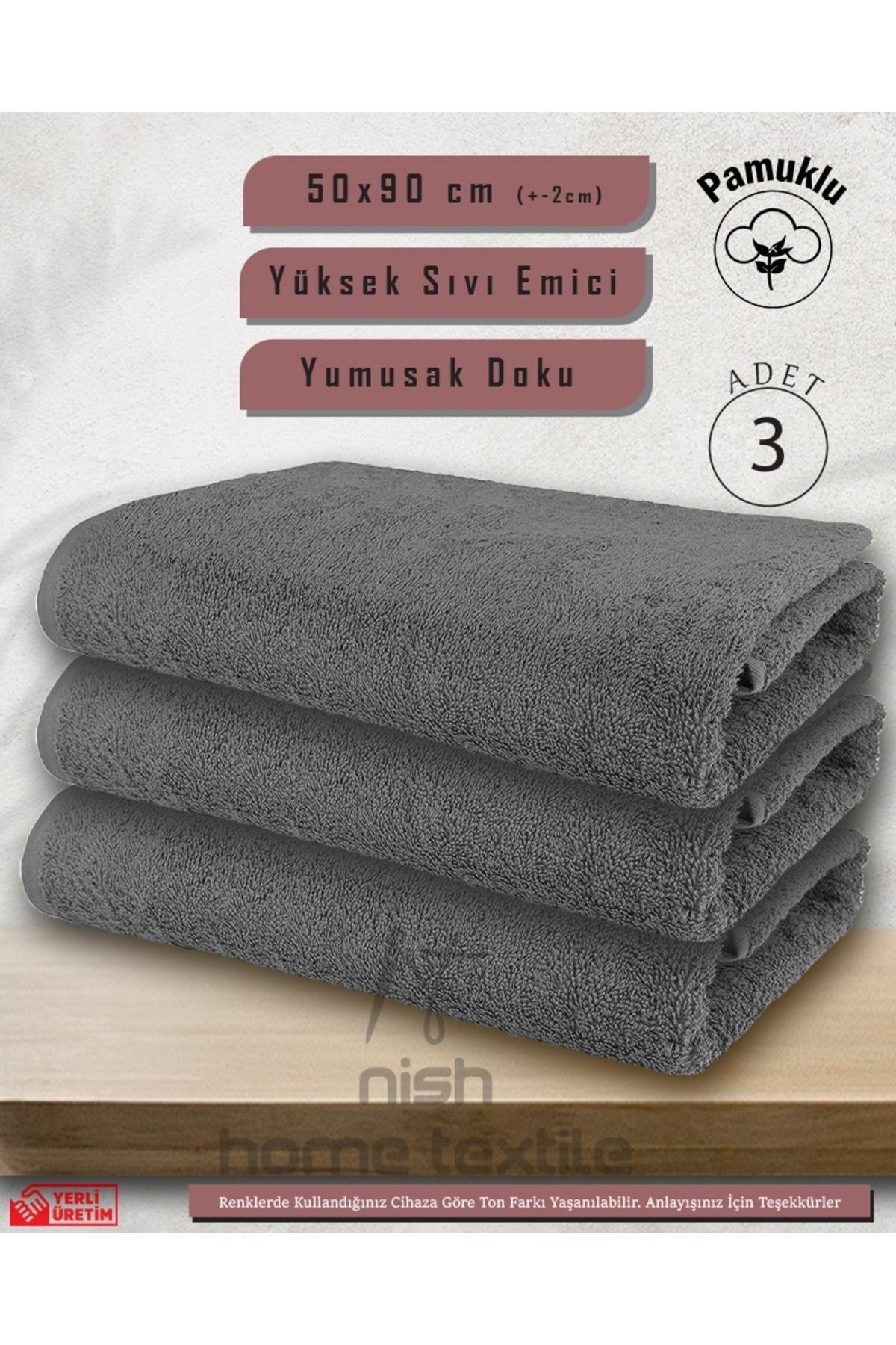 teknotrust 3'lü 50x90 pamuklu havlu seti, spor, kuaför, berber ve gym kullanımı