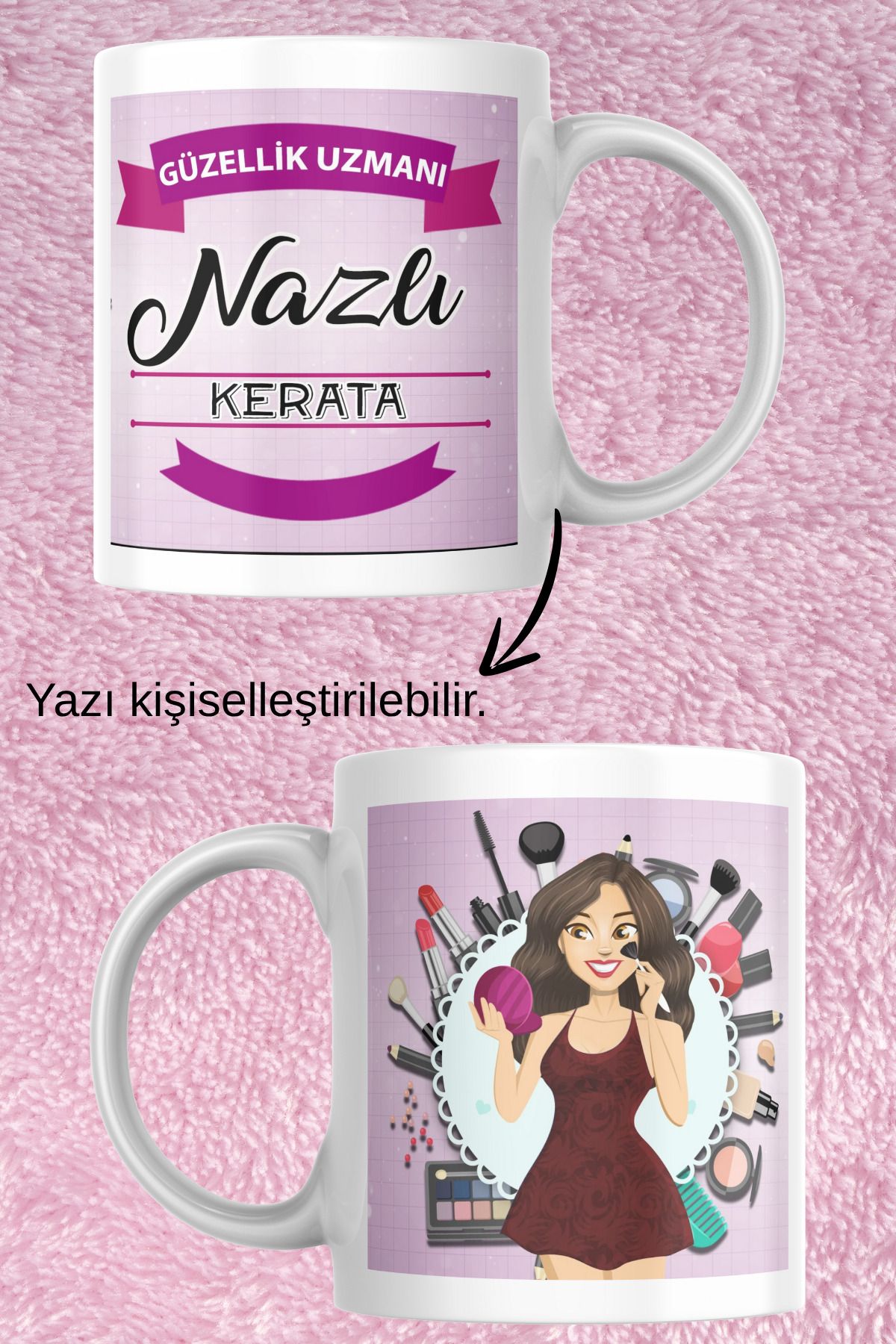 zerhome Kadın Güzellik Uzmanı 2 Temalı Beyaz Porselen Kupa Bardak