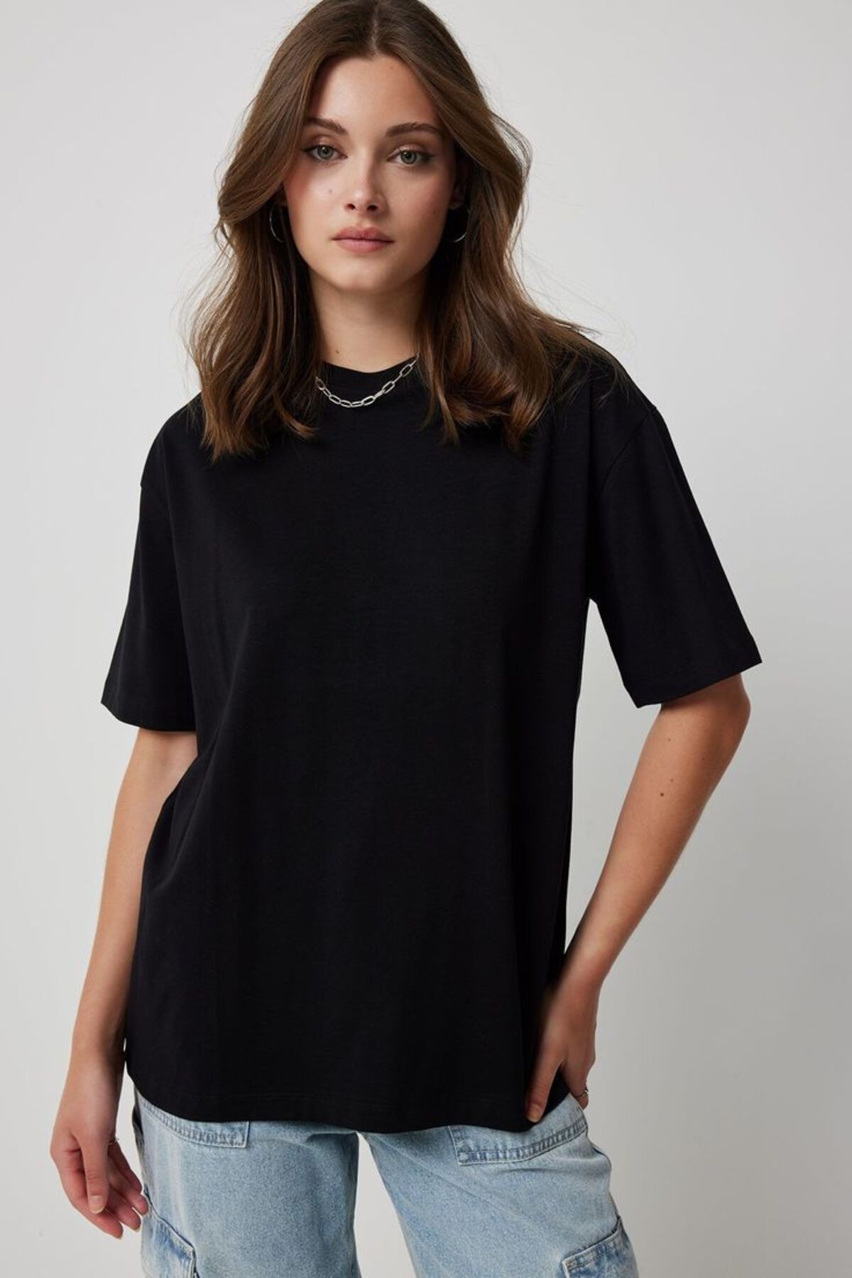estilowear Unisex Oversize Baskısız Pamuklu T-shirt Model 1036
