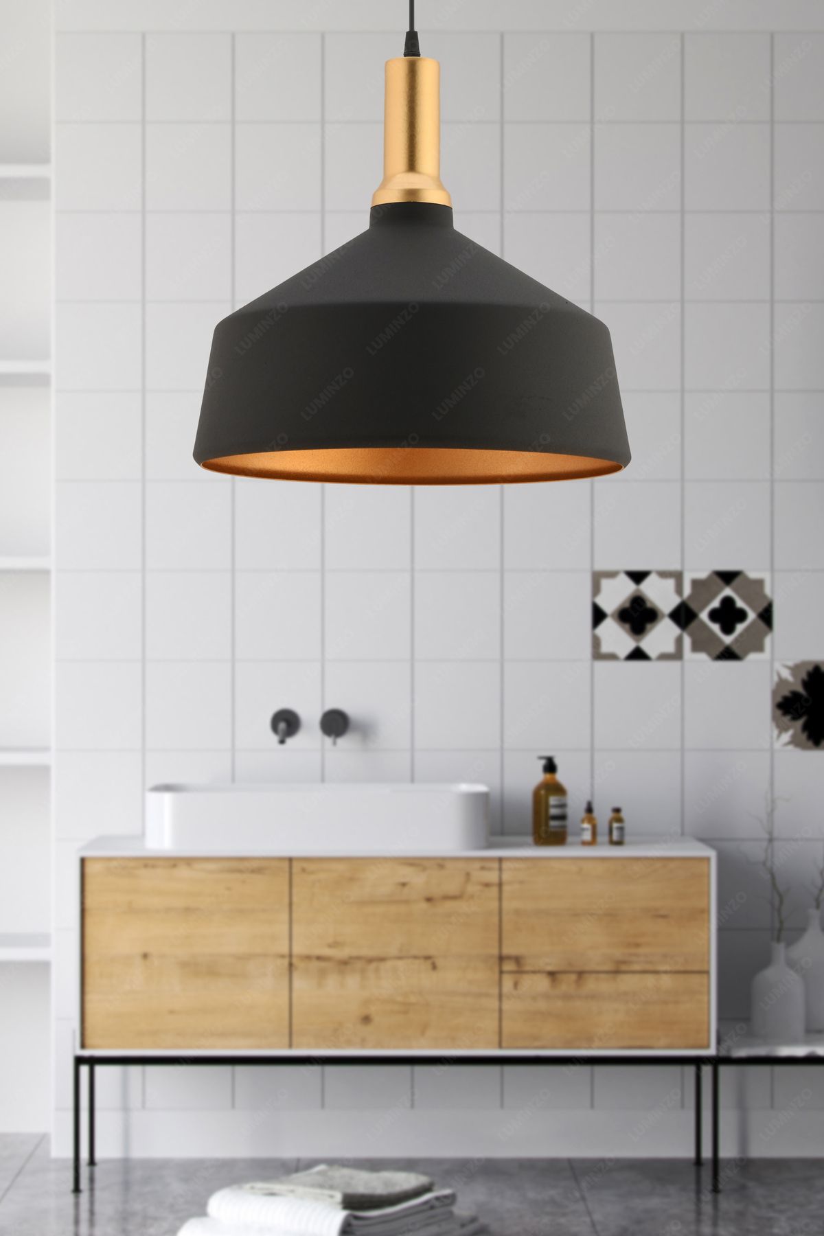 LUMINZO Liora 24 cm Siyah Modern Avize Sarkıt Salon Mutfak Kuaför Cafe Lamba Dekoratif Aydınlatma